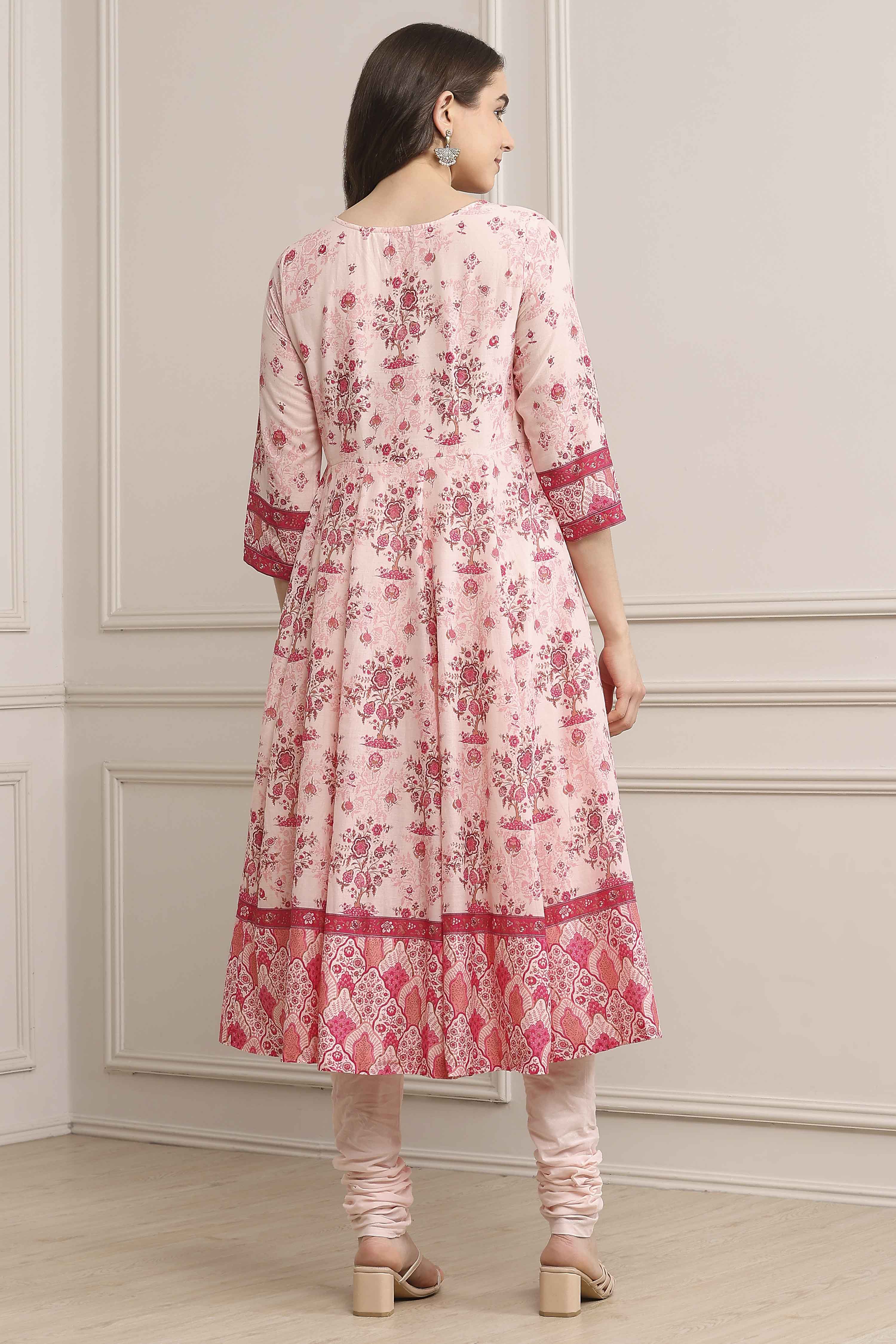 Blue Cotton Printed Anarkali Suit Set image number 4