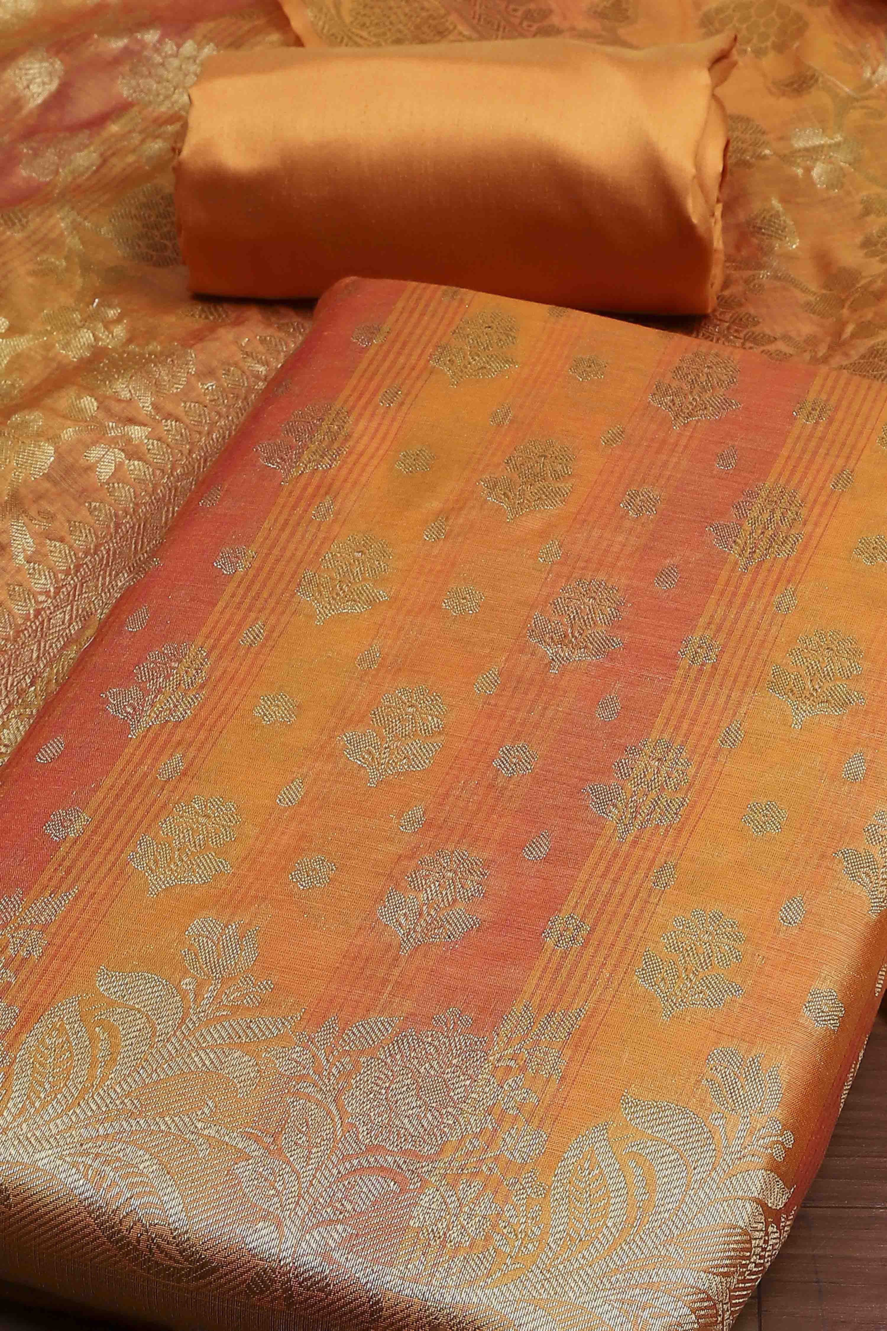 Pink Cotton Printed Embroidered Unstitched Suit Set image number 1