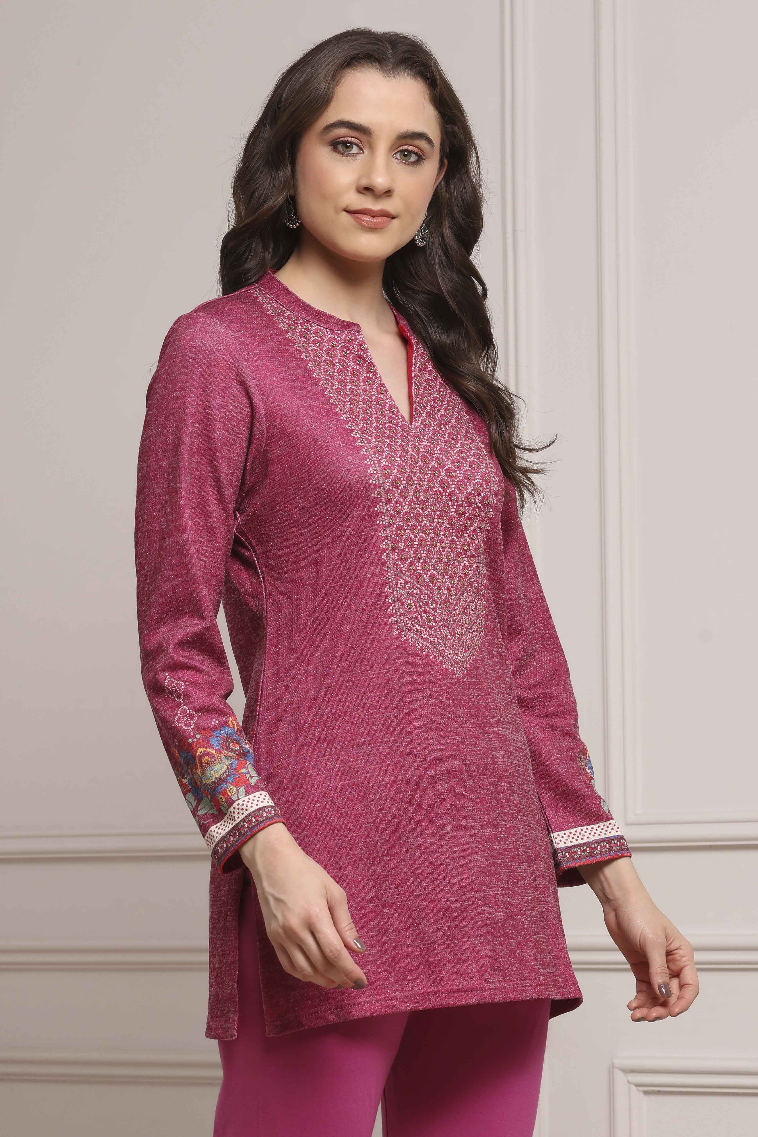Pink Blended Printed Kurta image number 4