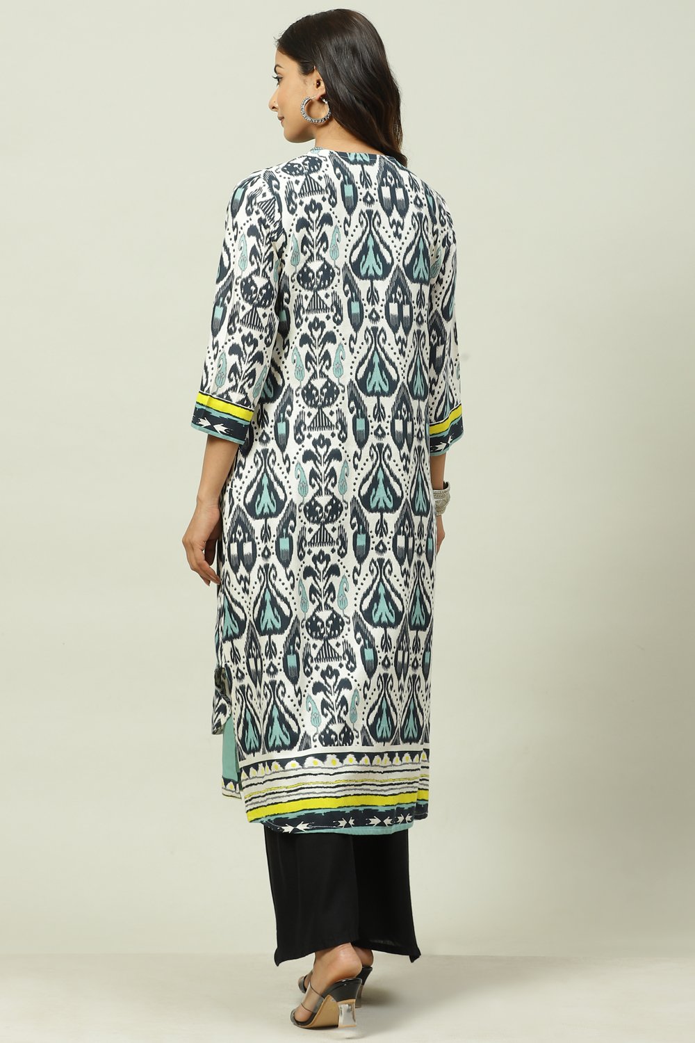 Black And Teal Rayon Printed Kurta with Jacket image number 4