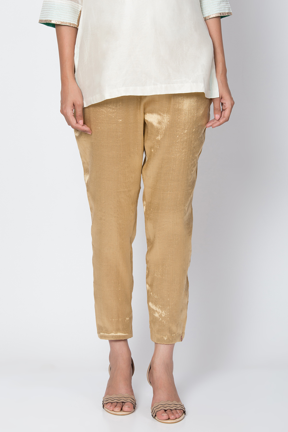 Gold Cotton Blend Yarndyed Pant image number 1