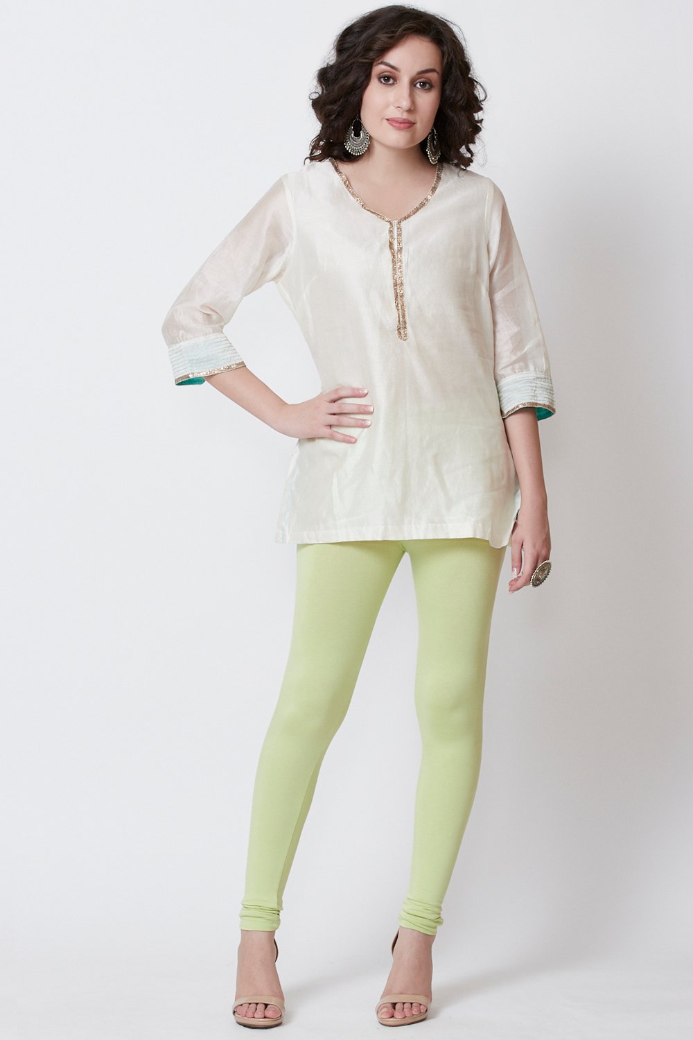 Moss Green Viscose Lycra Solid Leggings image number 4