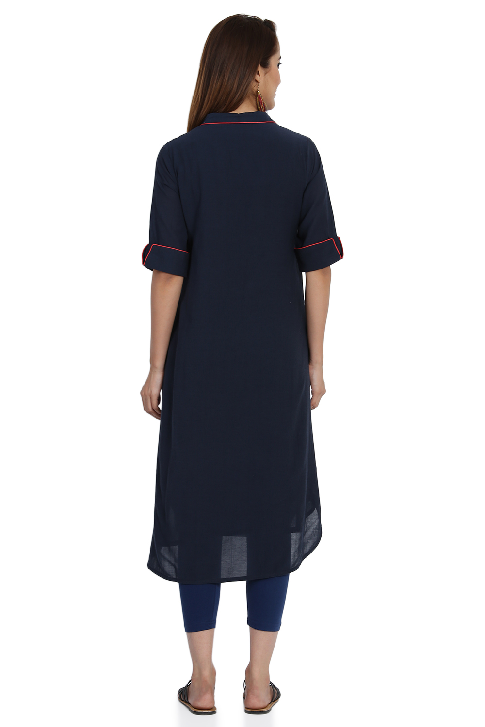 Red A-Line Cotton Viscose Solid Kurta image number 5