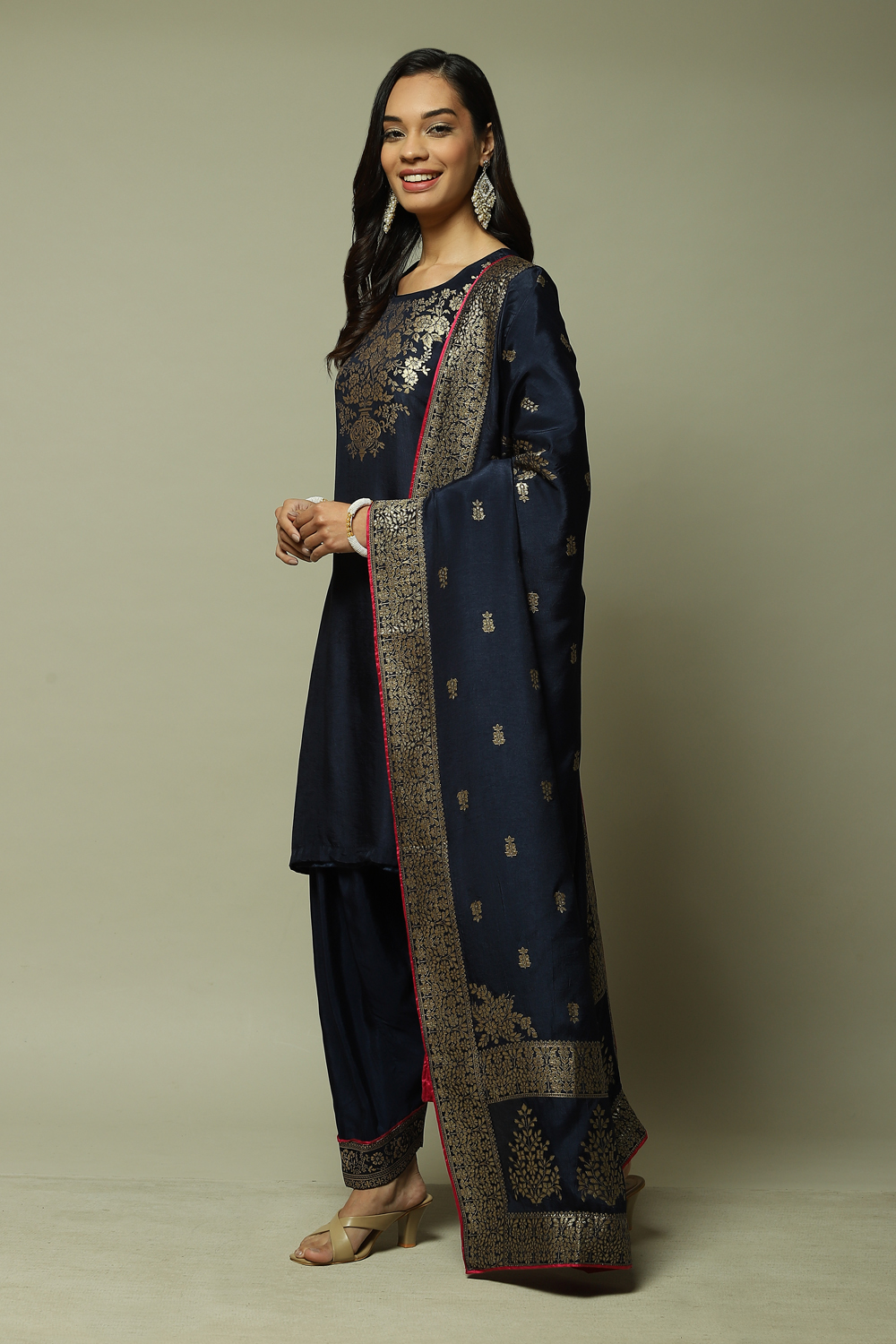 Red LIVA Straight Kurta Salwar Kurta Salwar Suit Set image number 1