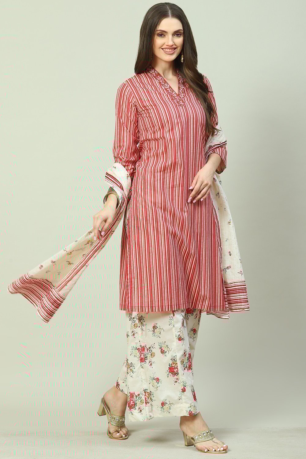 Blue Cotton Straight Kurta Palazzo Suit Set image number 7