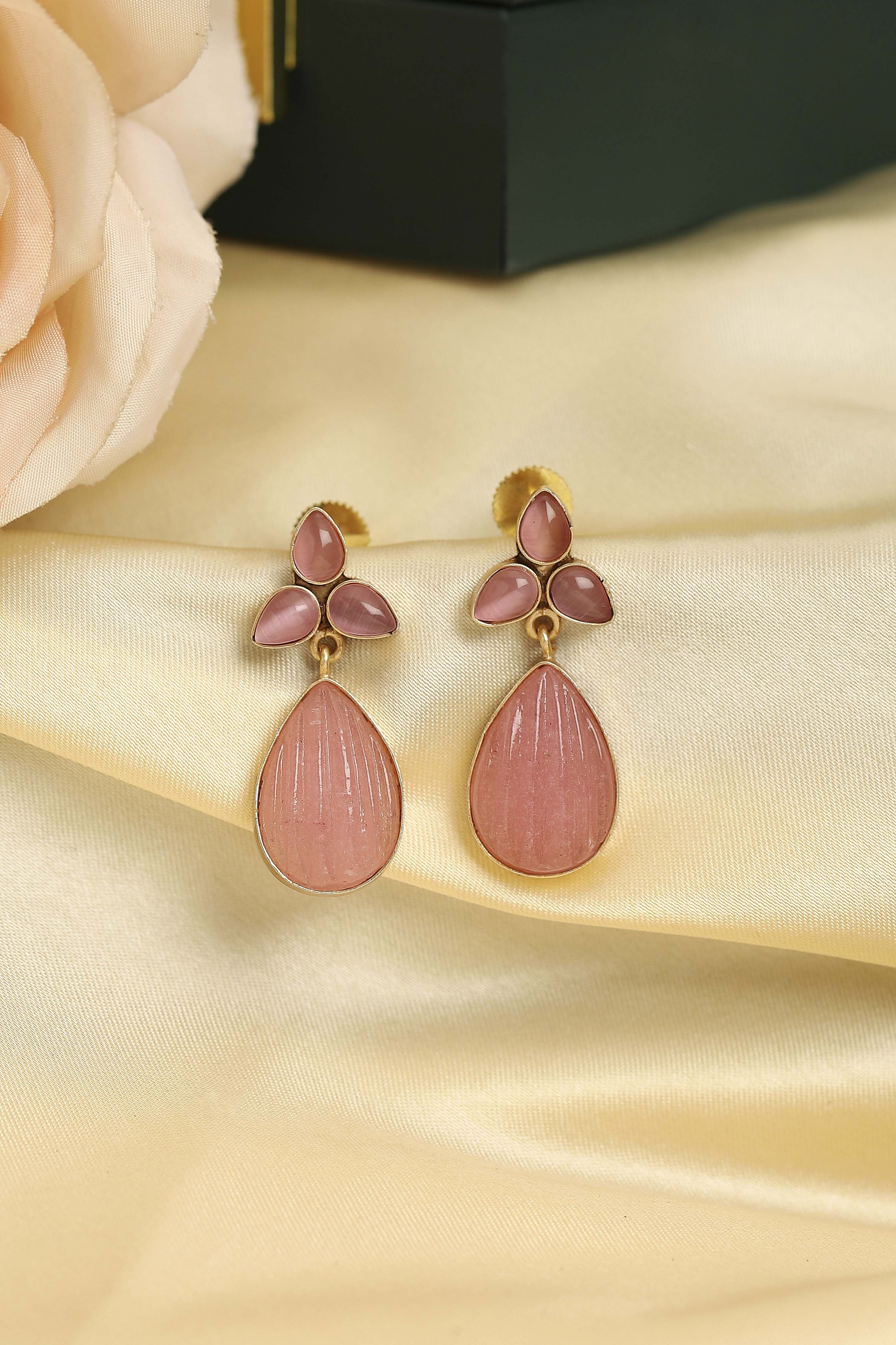 Pink Gold Plated Brass Studded Drop Earrings image number 0