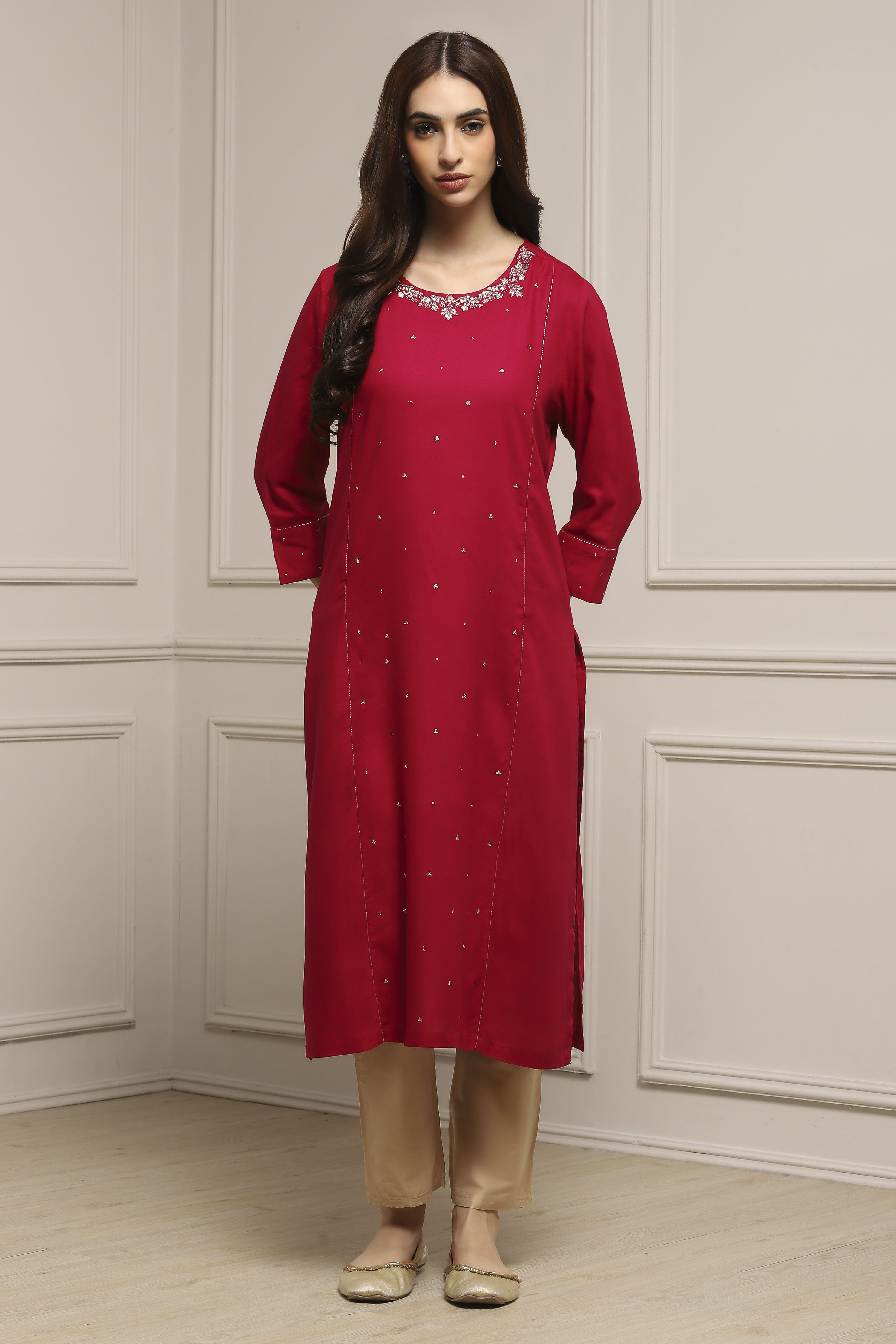Pink Viscose Rayon Straight Dyed Kurta image number 5