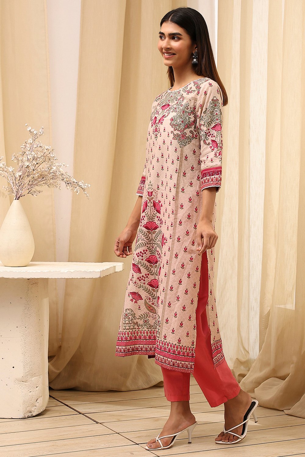 Yellow Cotton Straight Printed Kurta image number 2