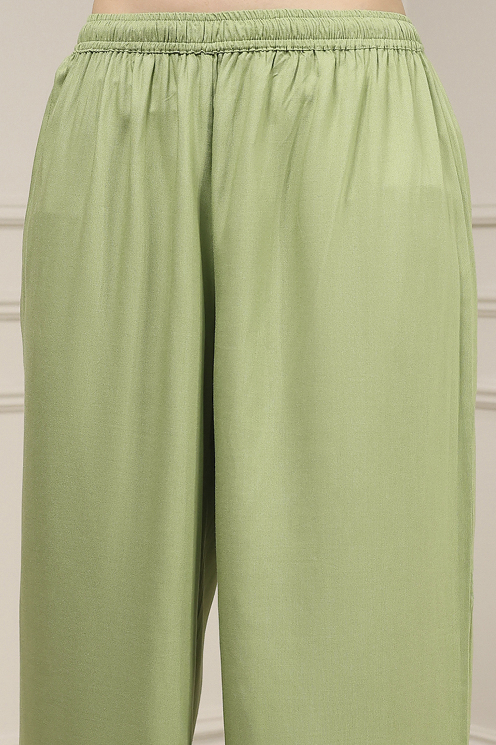 Sage Green Viscose Rayon Straight Solid Suit Set image number 2