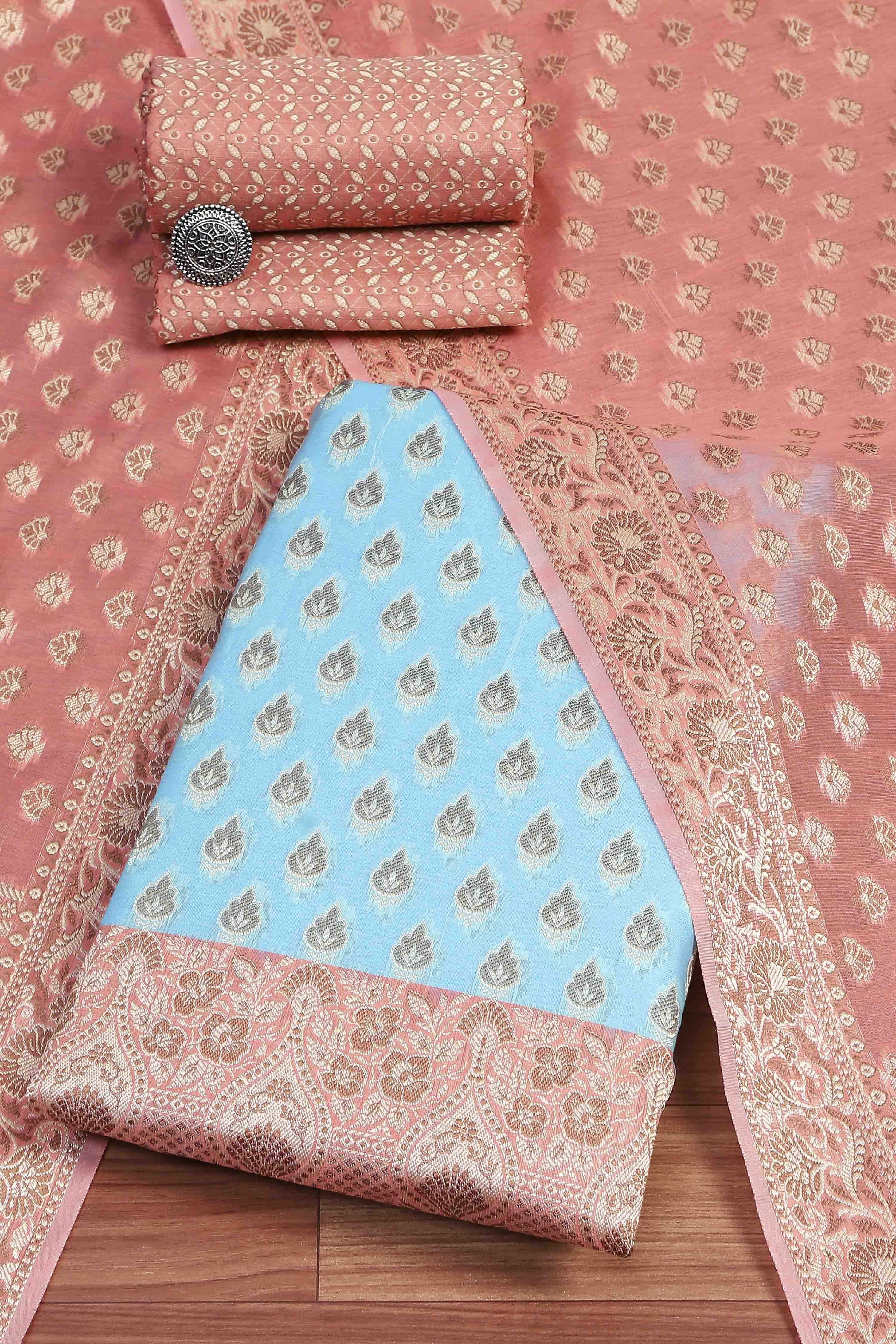 Mehendi Cotton Printed Embroidered Unstitched Suit Set image number 0