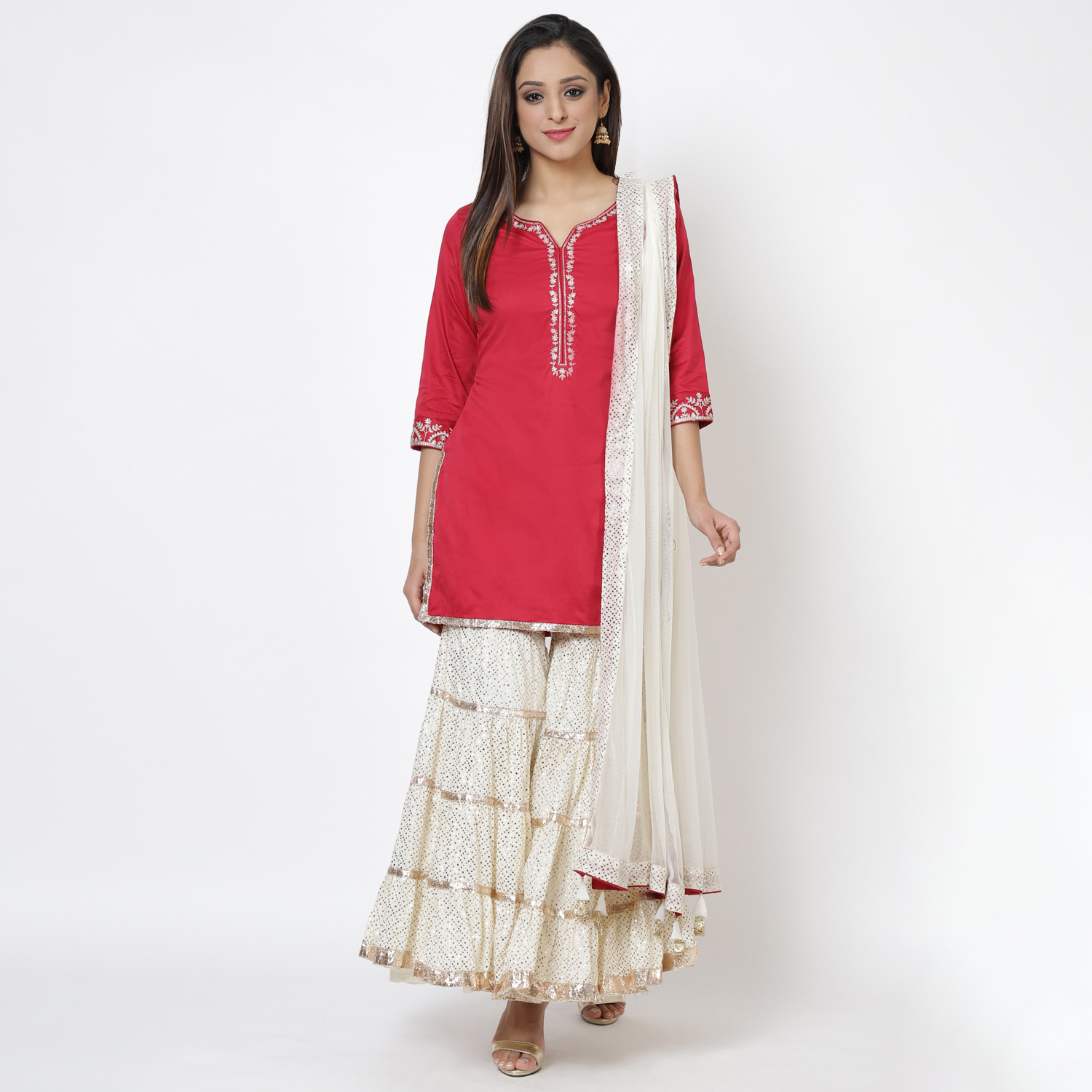 Pink And Ivory Cotton Kurta Garara Suit Set image number 2