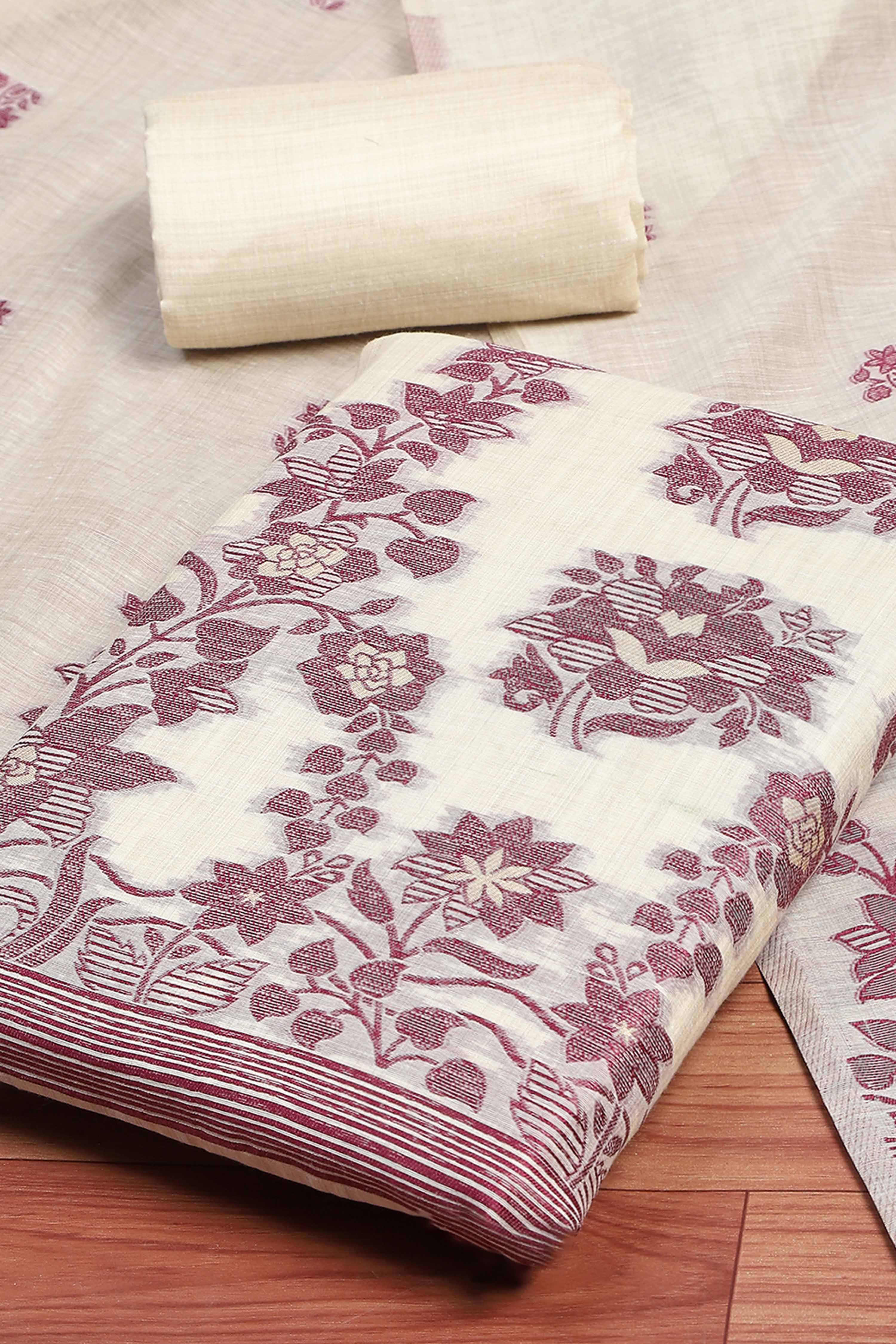 Blue Chanderi Printed Unstitched Suit Set image number 1
