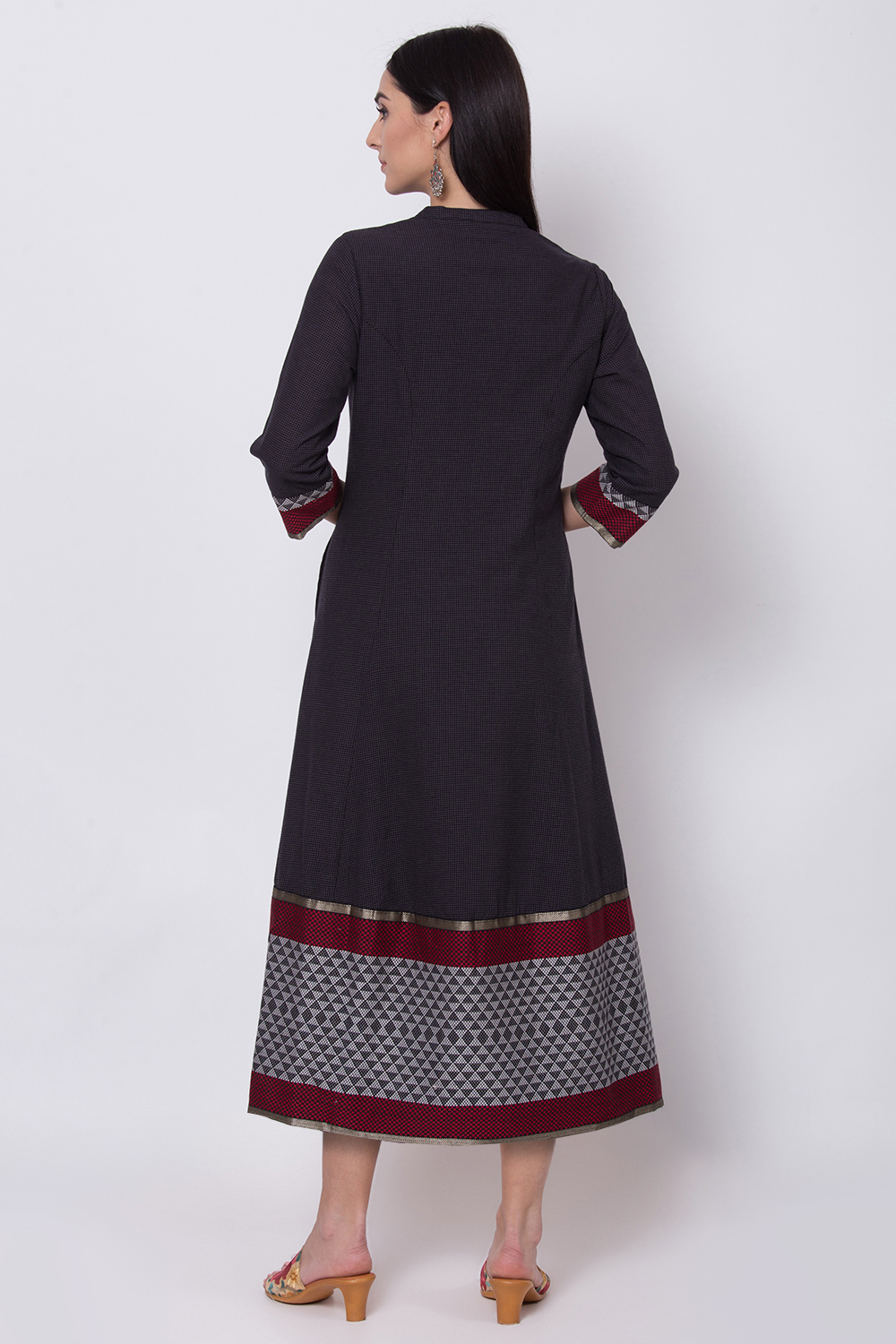 Black Cotton Flared Fusion Wear Dress image number 4