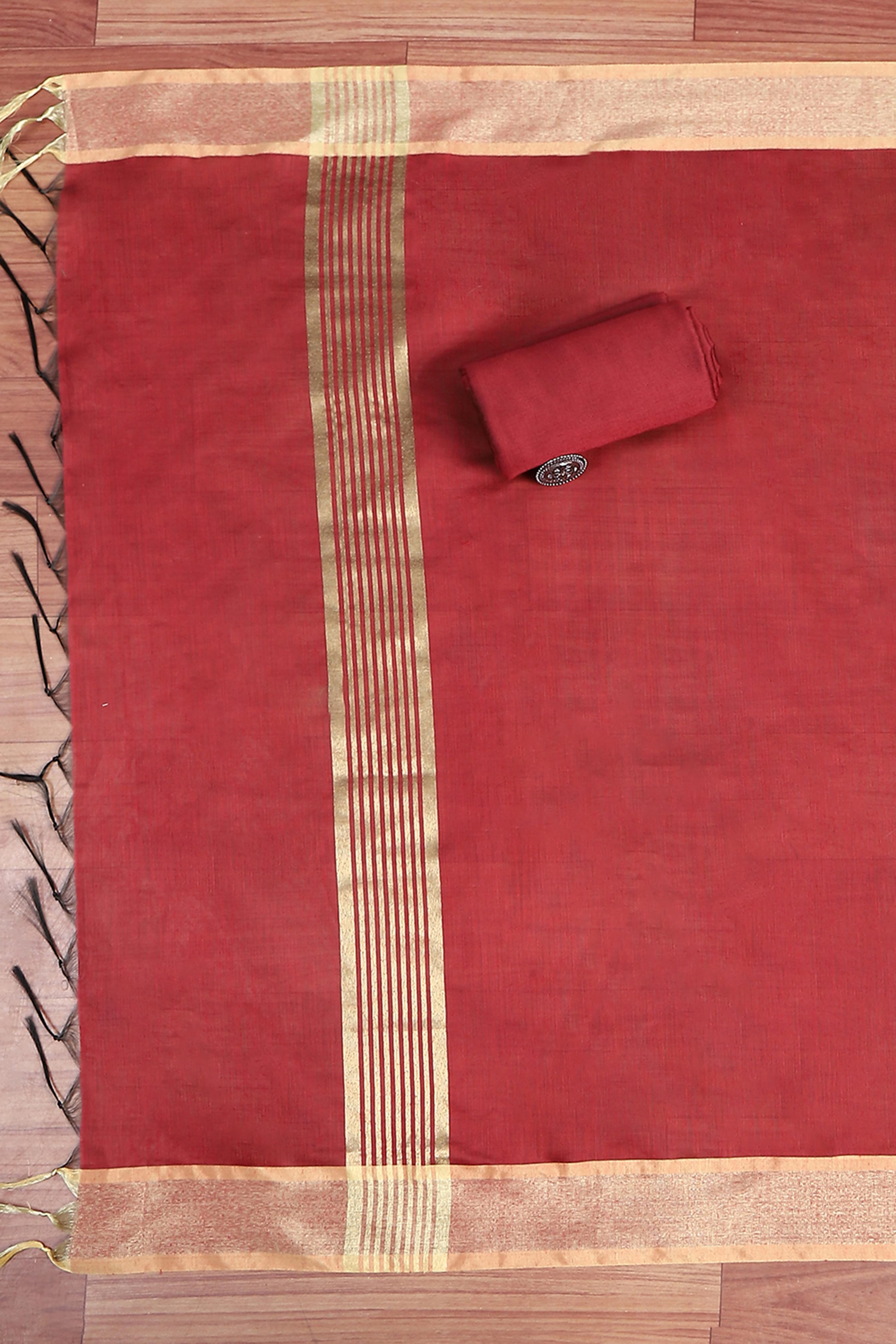 Rust Poly Silk Banarasi Unstitched Suit Set image number 3