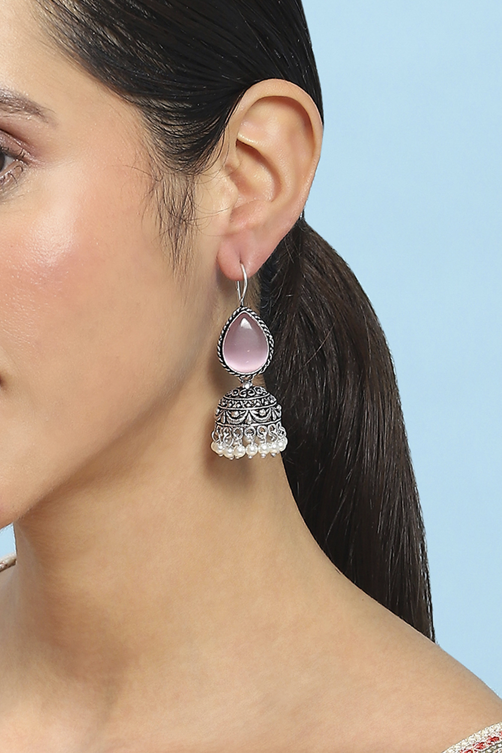 Light Pink Brass Jhumka image number 1