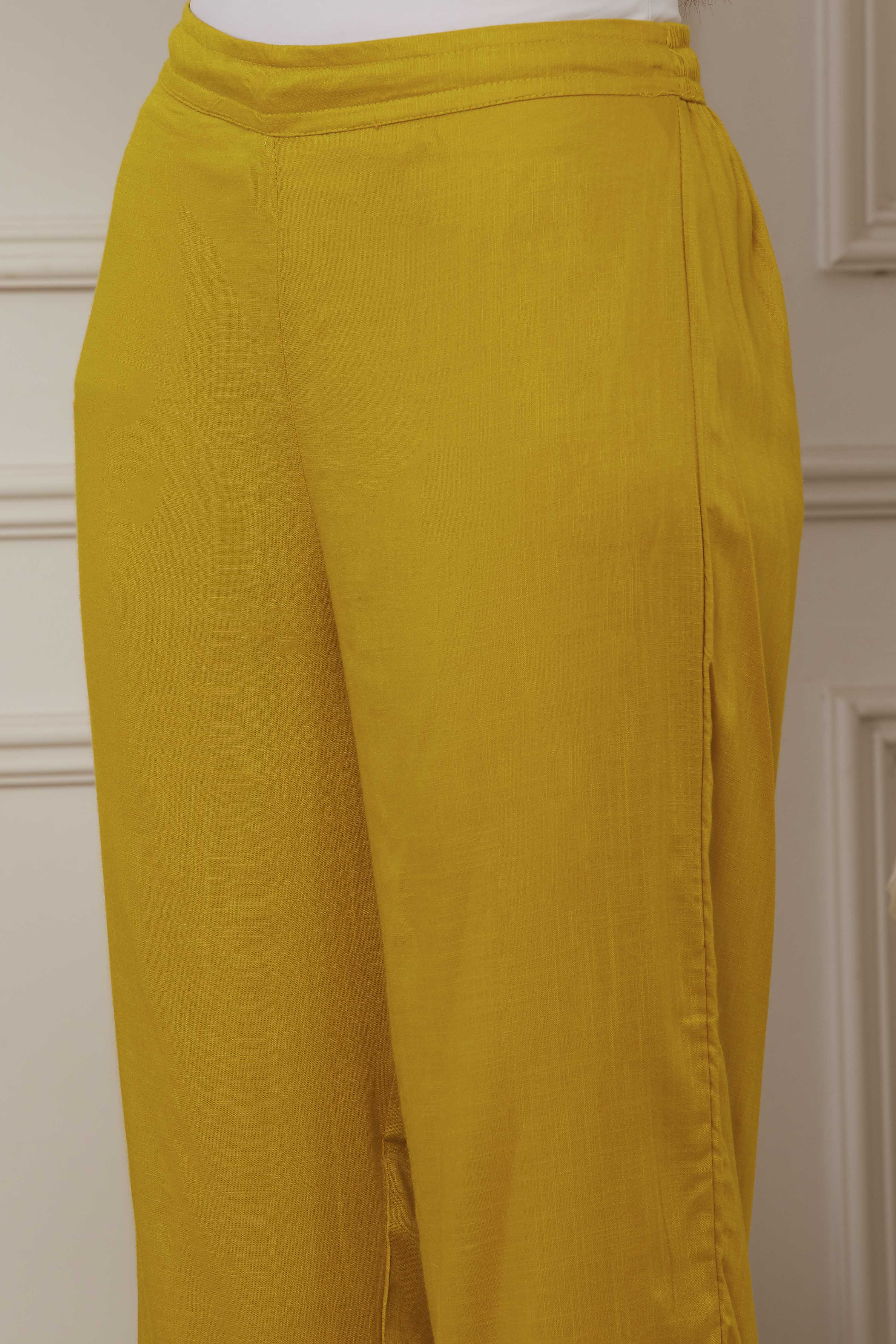 Yellow Viscose Chanderi Asymmetric Suit Set image number 2