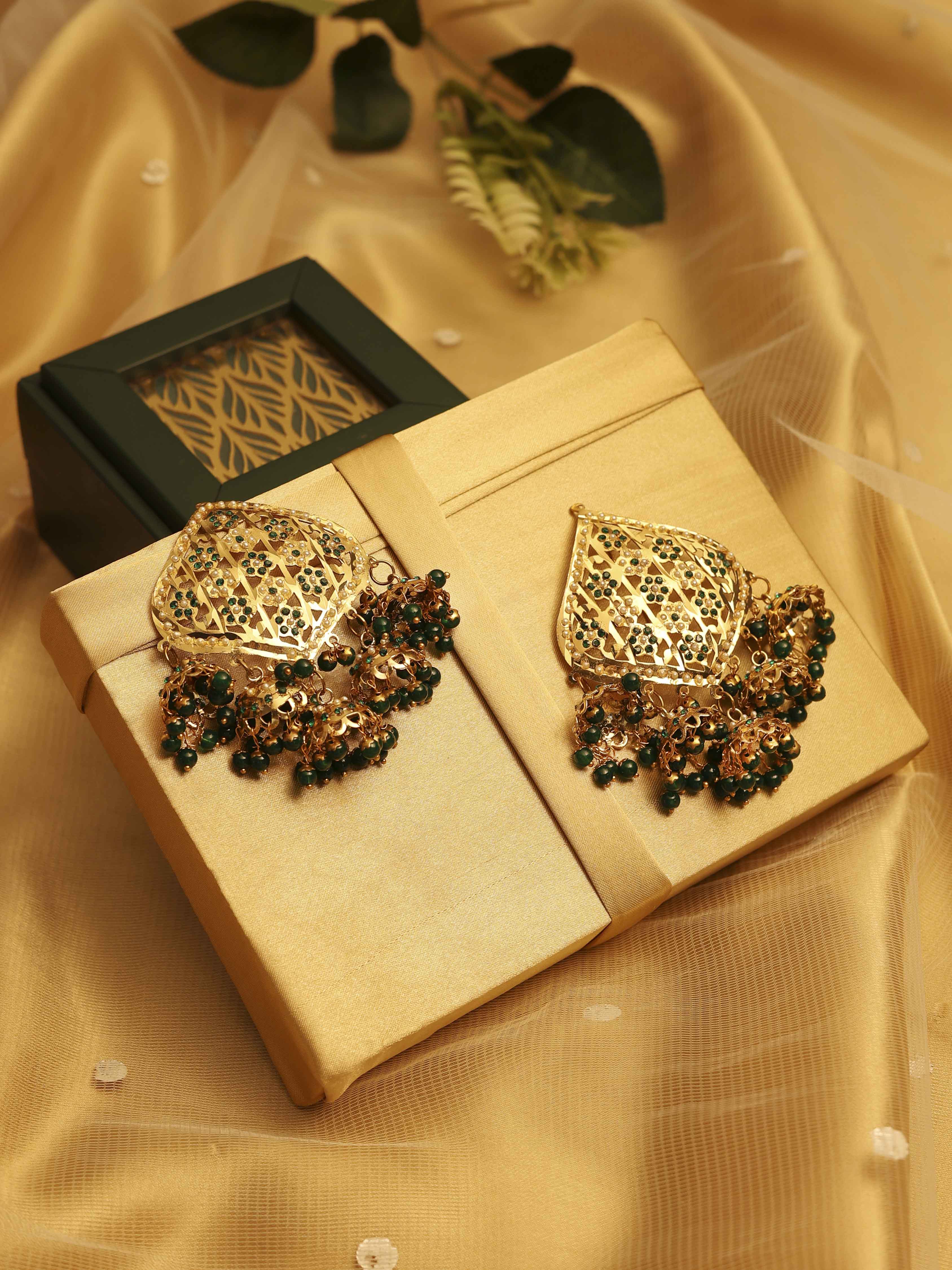 Lush Green Gold Plated Brass Drop & Dangler Earrings image number 0