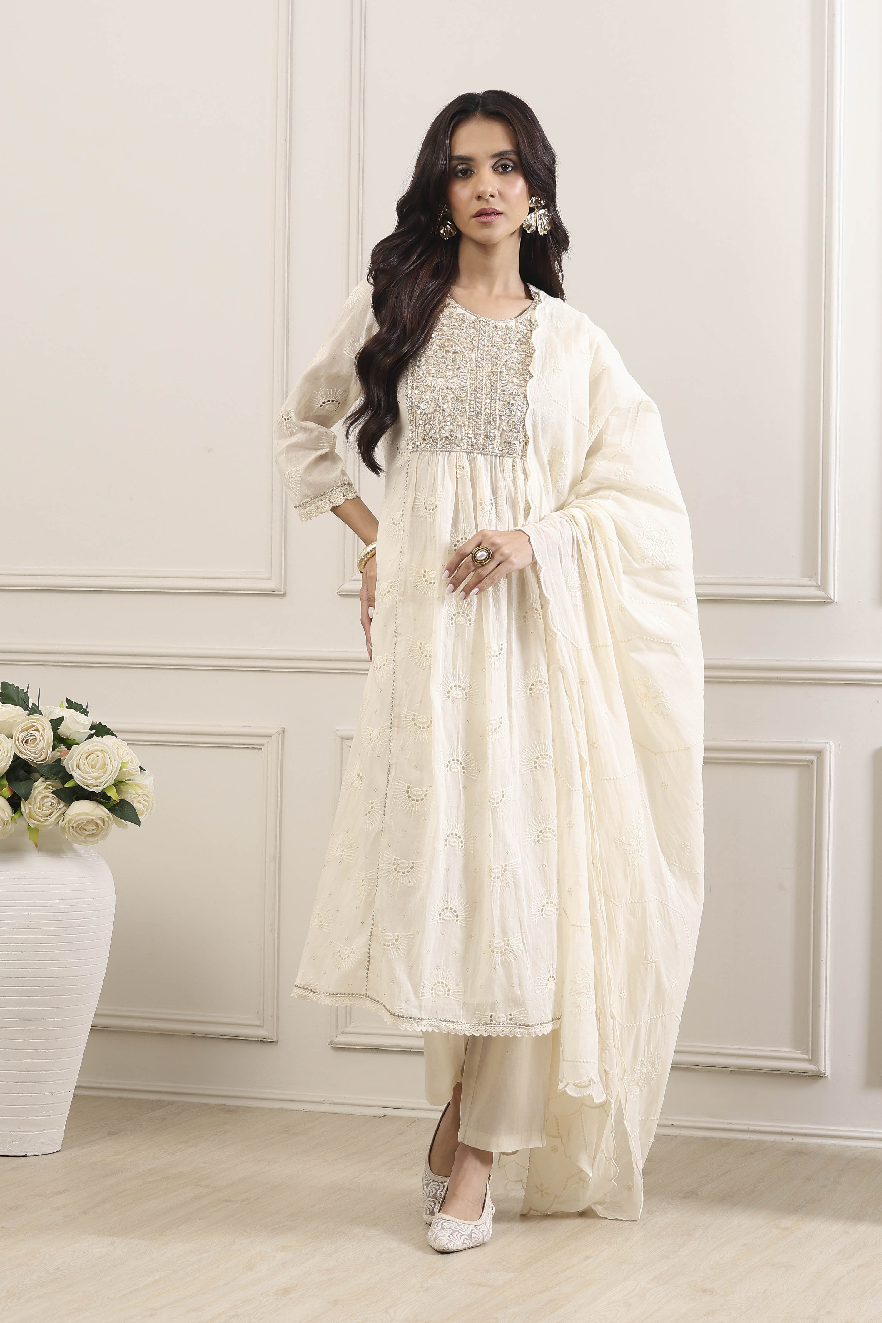 Yellow Cotton Gathered Suit Set image number 0