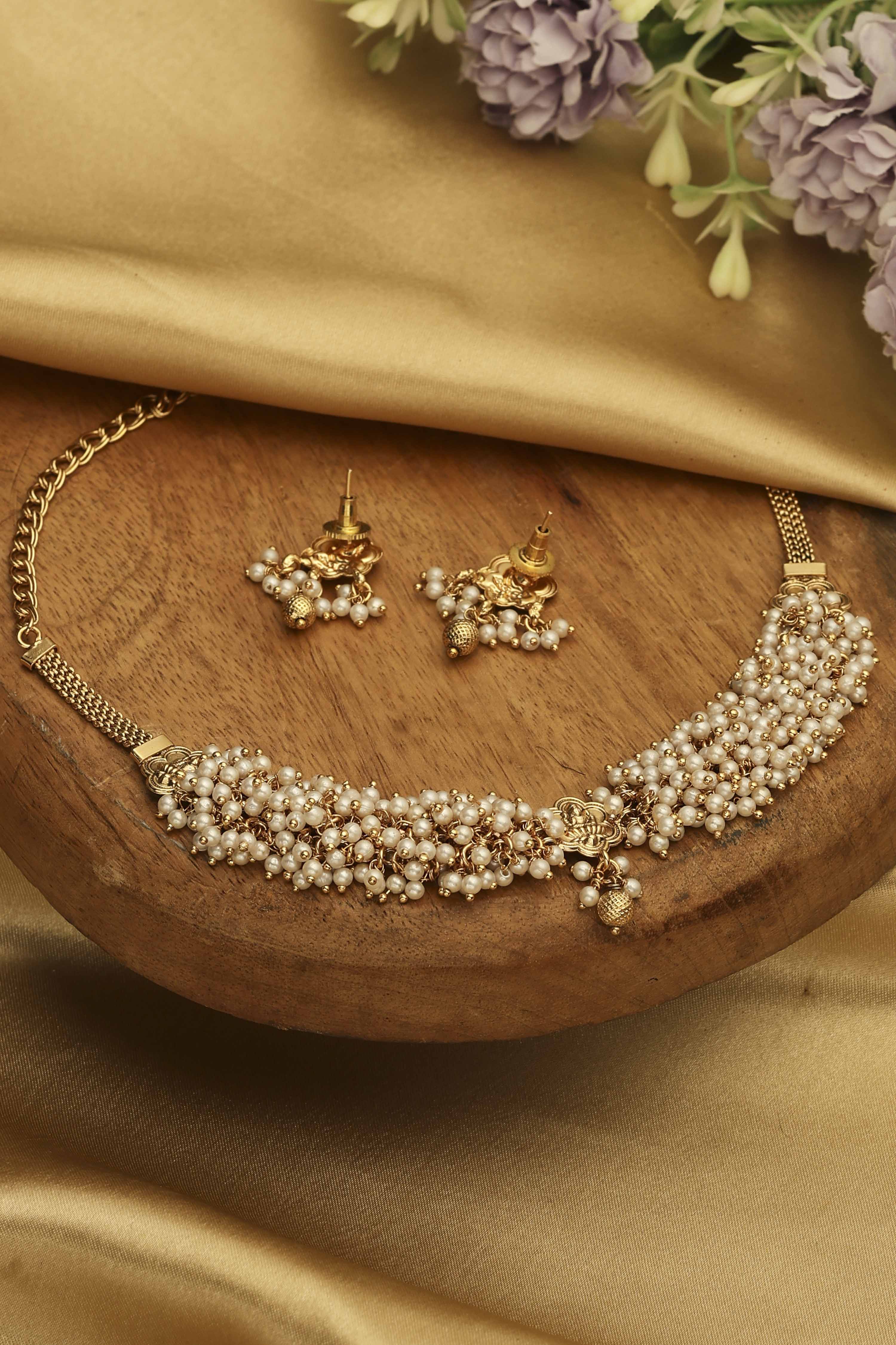 Gold Stone Necklace Set image number 2