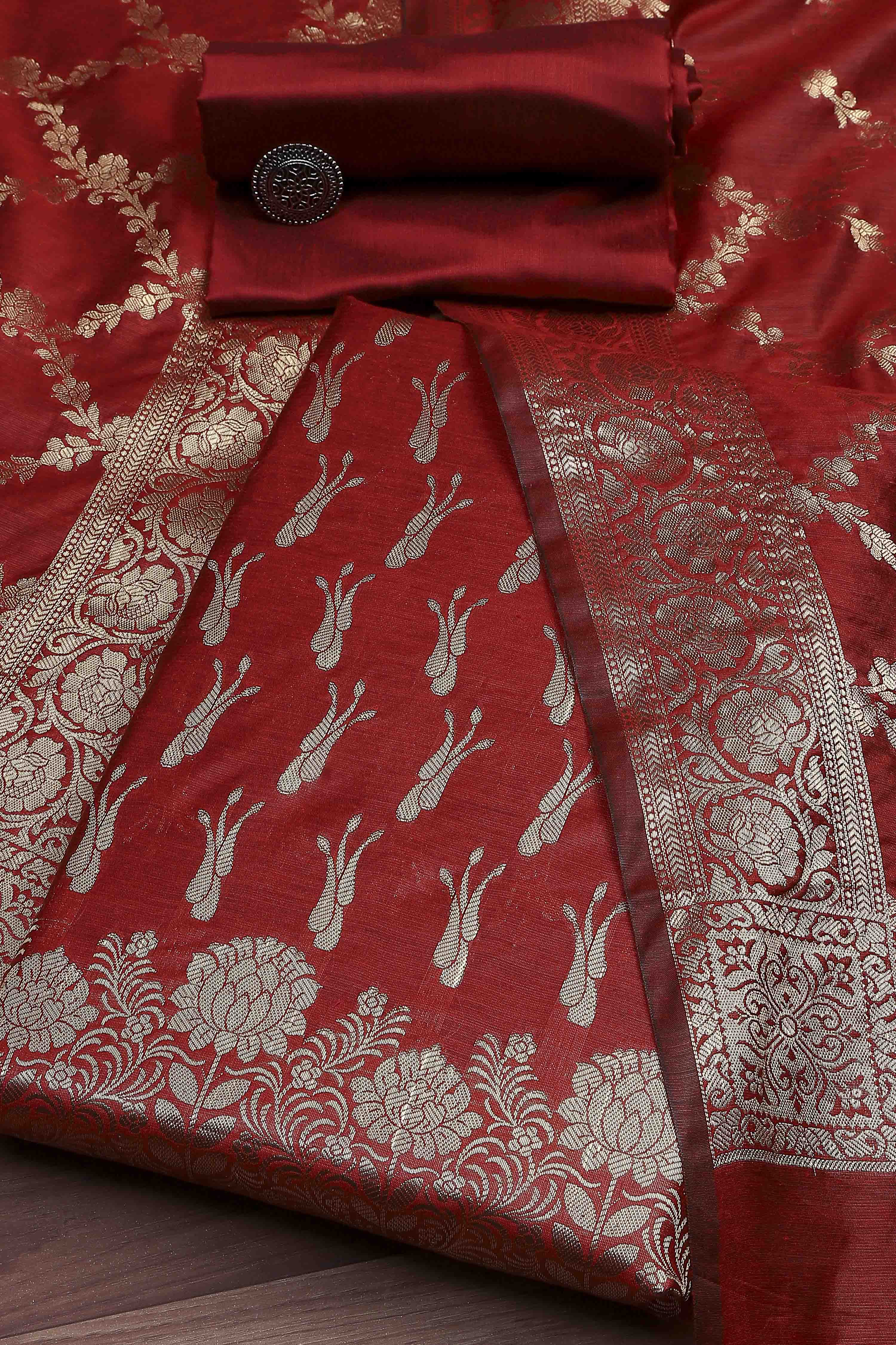 Turquoise Cotton Printed Embroidered Unstitched Suit Set image number 0