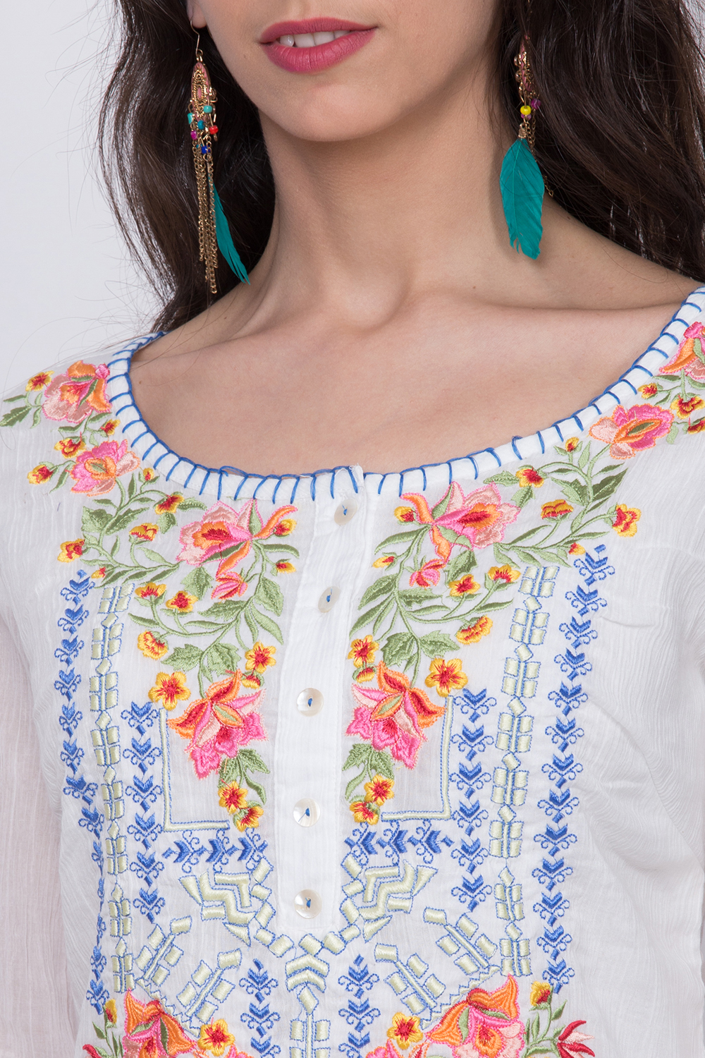 Blue Cotton Straight Short Kurta image number 1