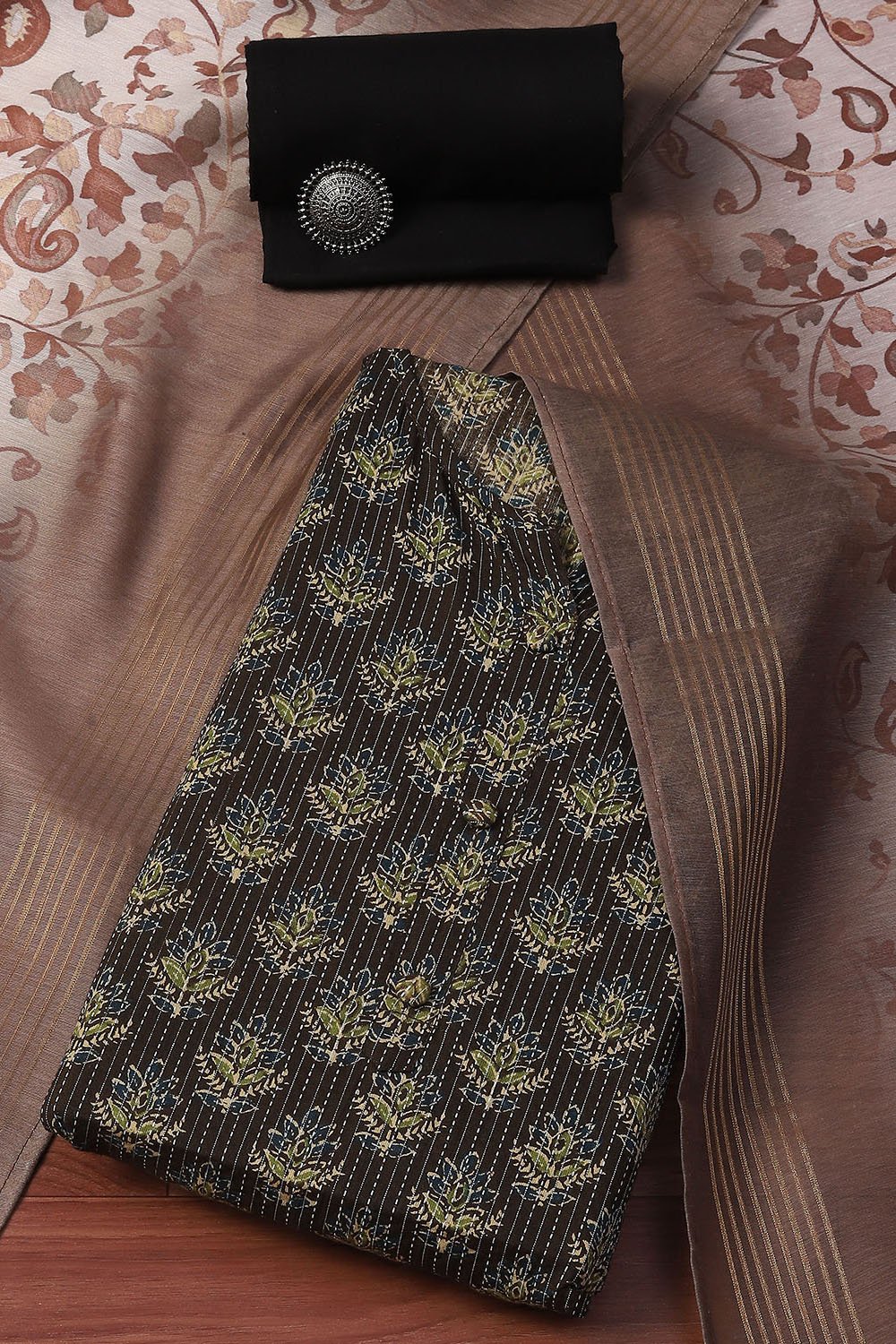 Mustard Tussar Unstitched Suit set image number 0