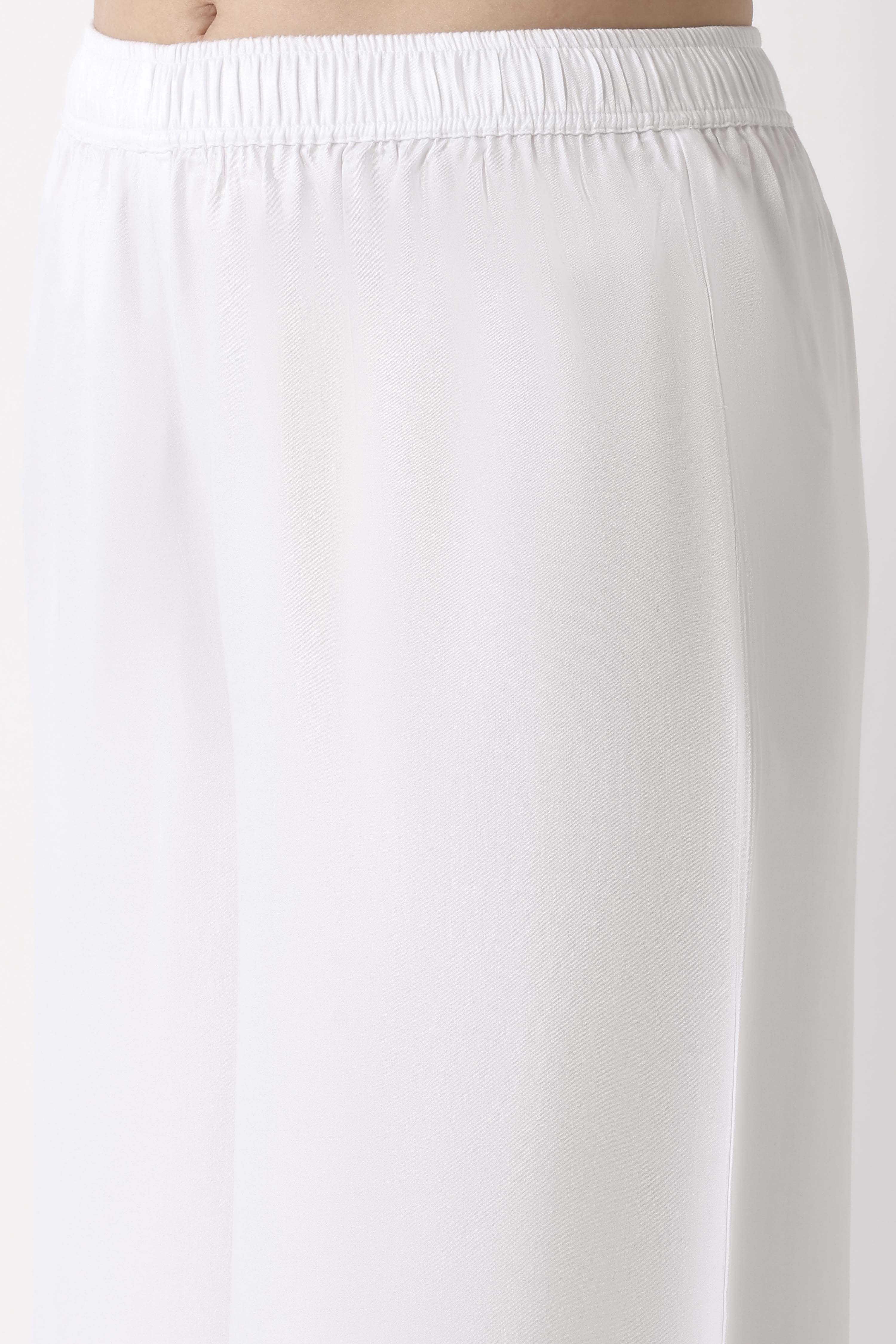 White Viscose Rayon Flared Palazzos image number 1