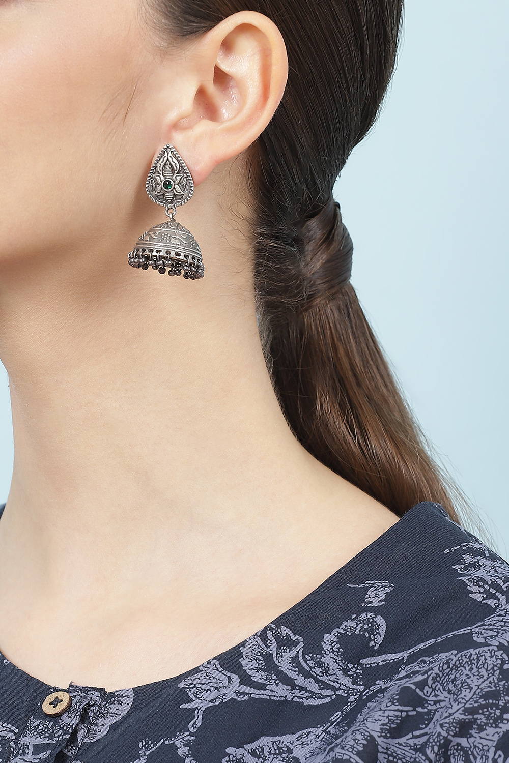 Silver Oxidised Jhumkas image number 1