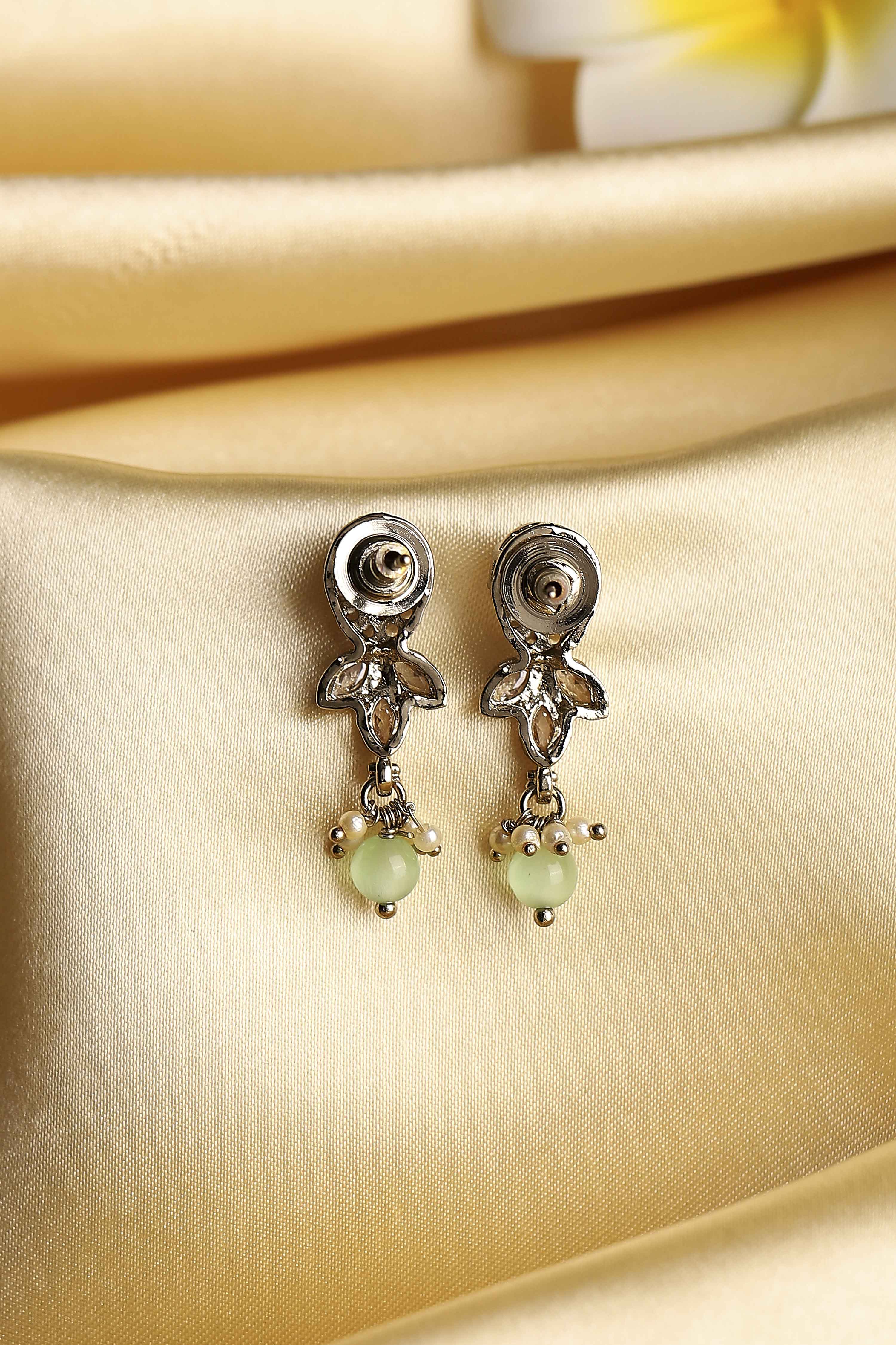 Mint Green Gold Plated Alloy Pearl Studded Drop Earrings image number 2