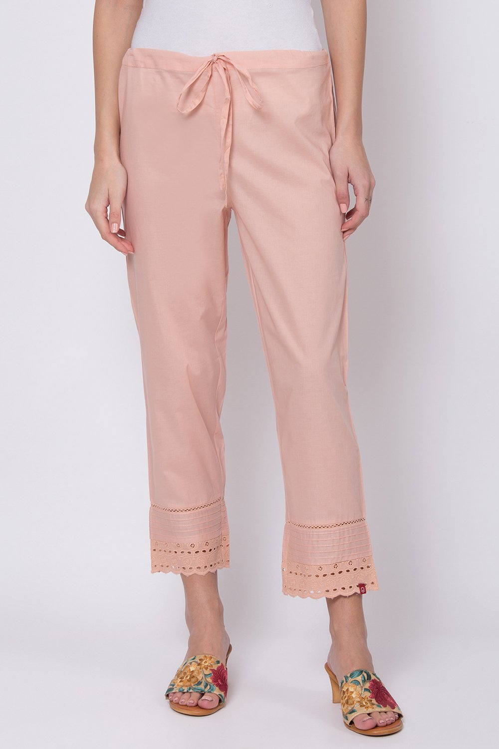 White Cotton Solid Pant image number 0
