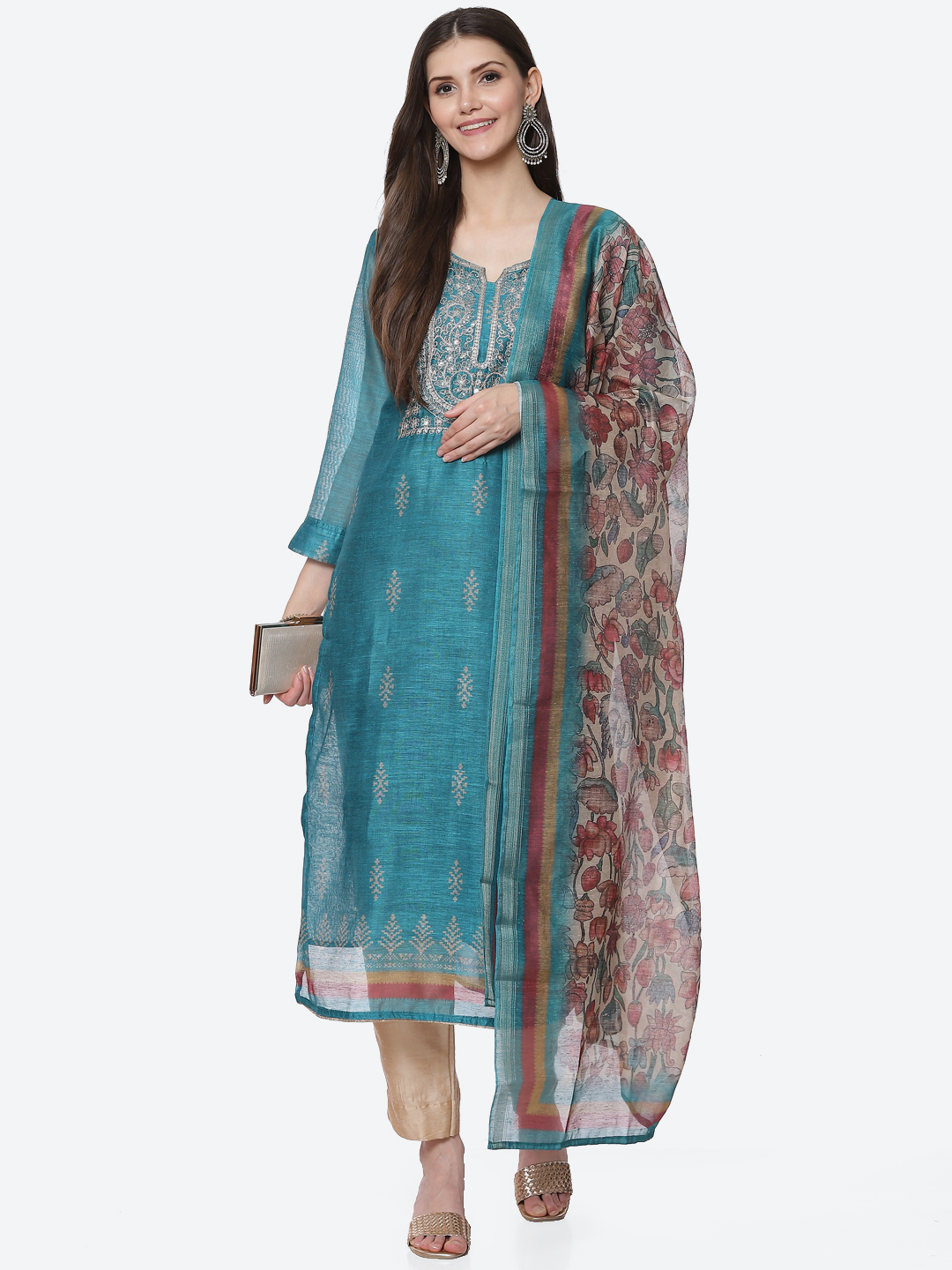 Neutral Chanderi Easy Stitch Suit Set image number 7