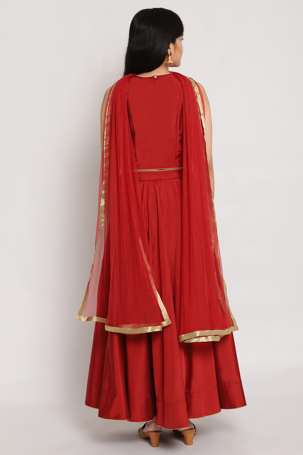 Rust Art Silk Metallic Lehenga Set image number 5