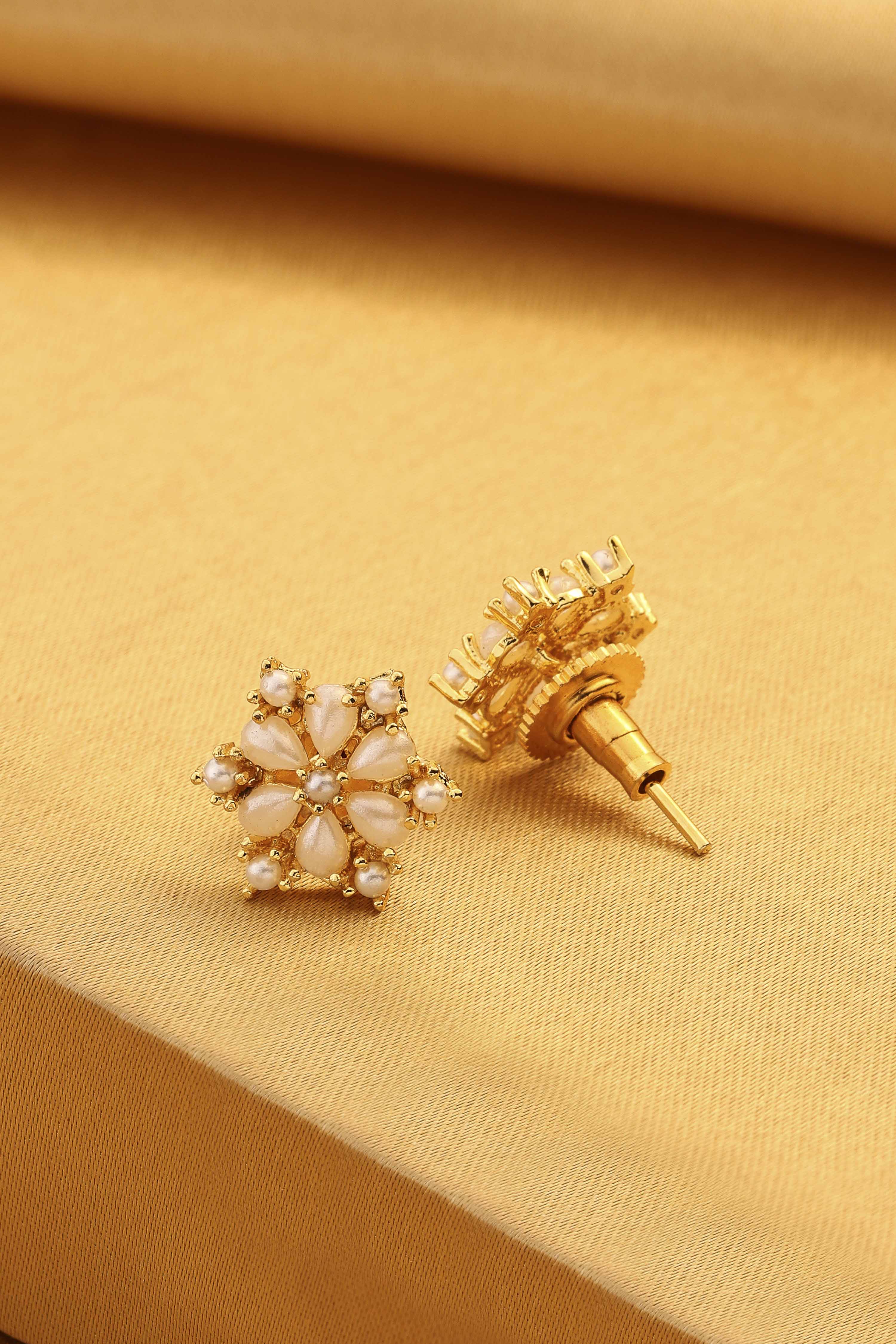 Pearl Brass Gold-Plated Stud Earrings image number 2