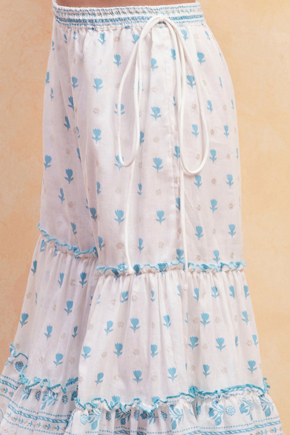 Turquoise Cotton Tiered Suit Set image number 2