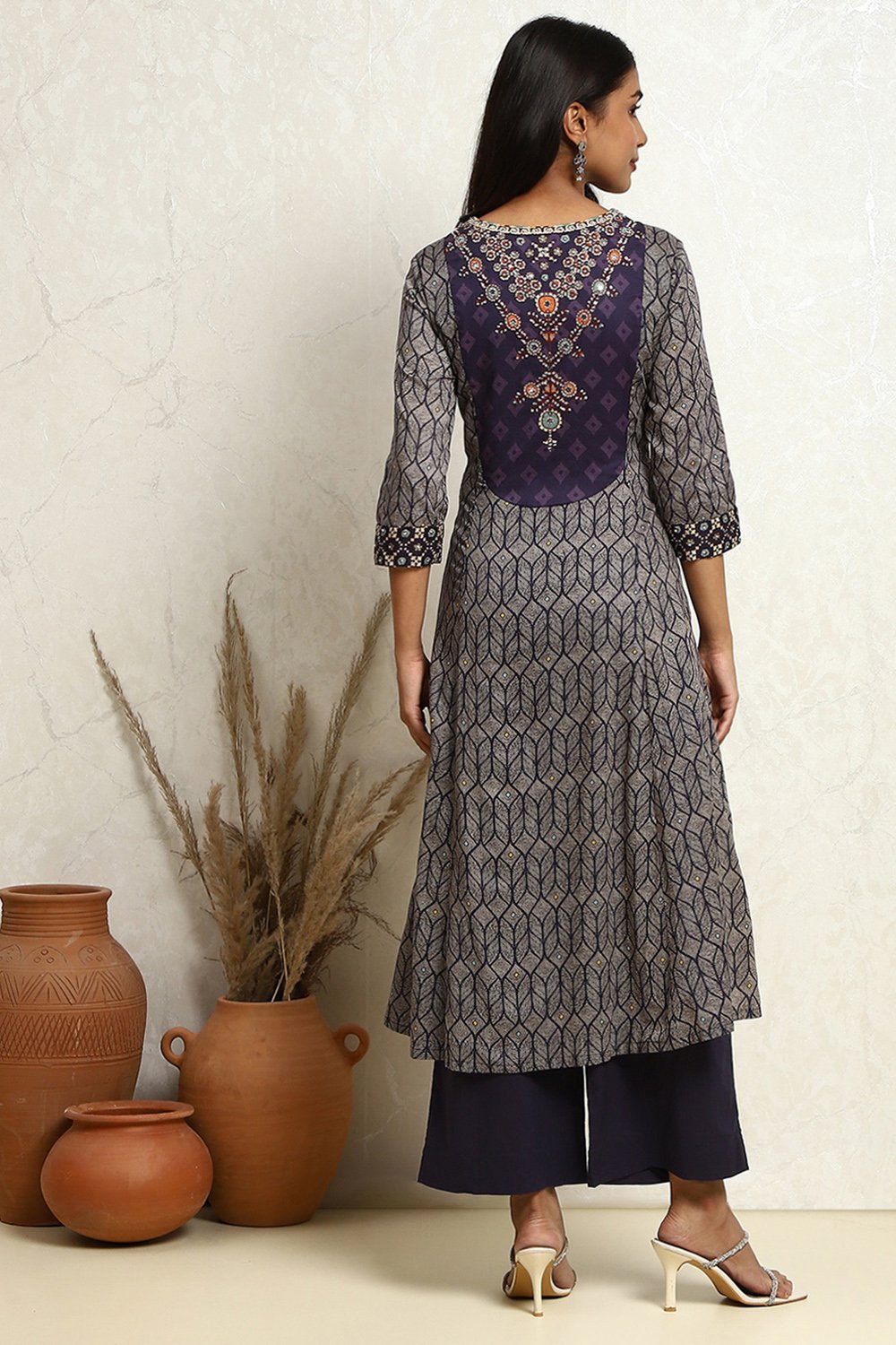 Mustard Yellow Cotton Printed Flared Festive Suit Set image number 4