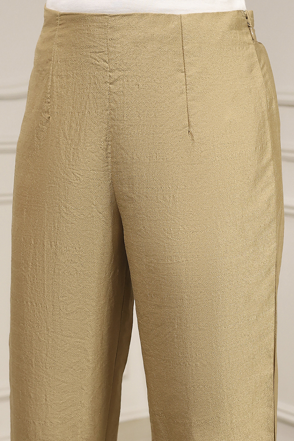 Beige Viscose Rayon Fitted Solid Pants image number 5