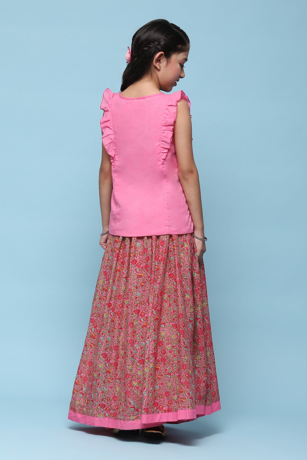 Purple Cotton Straight Printed Kurta Skirt Suit Set image number 4