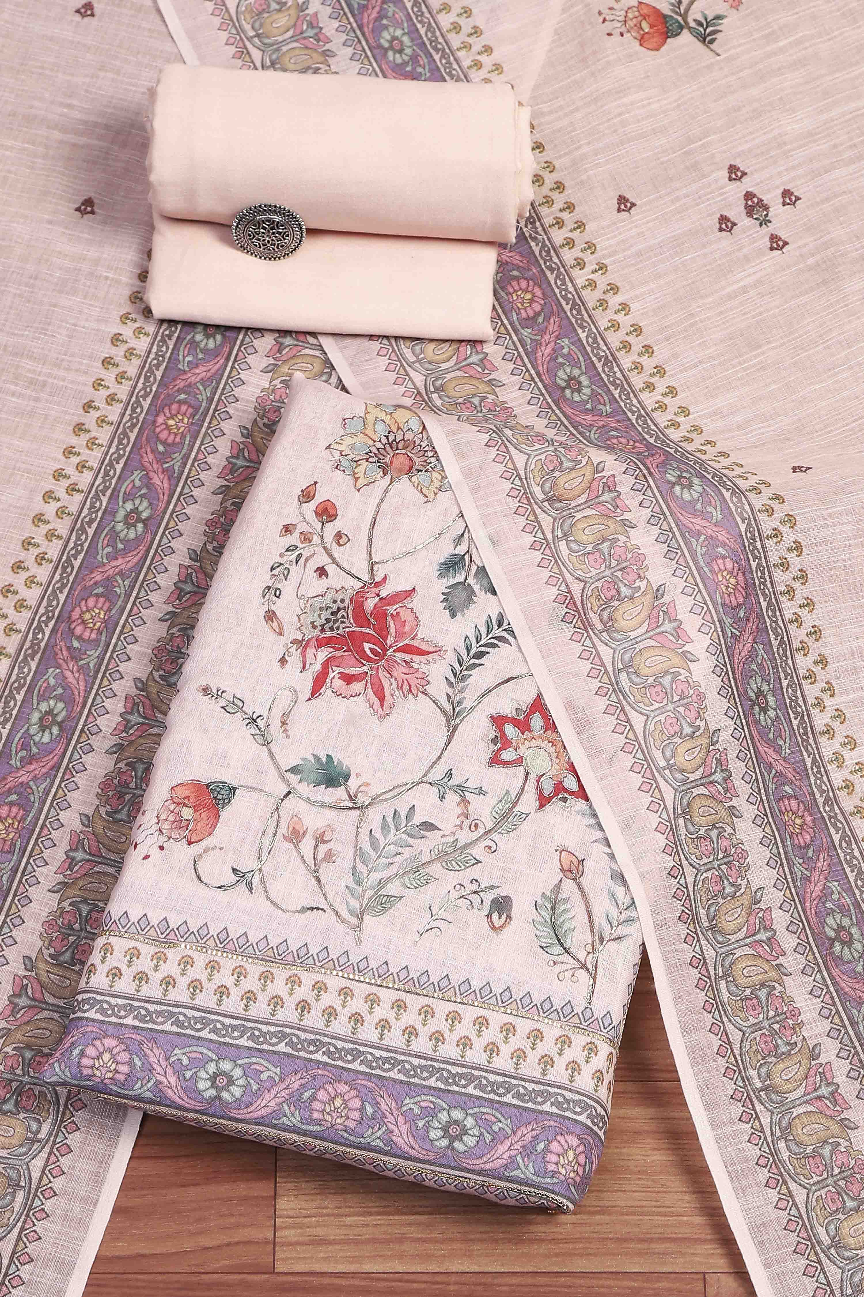 Peach Linen Unstitched Suit Set image number 0