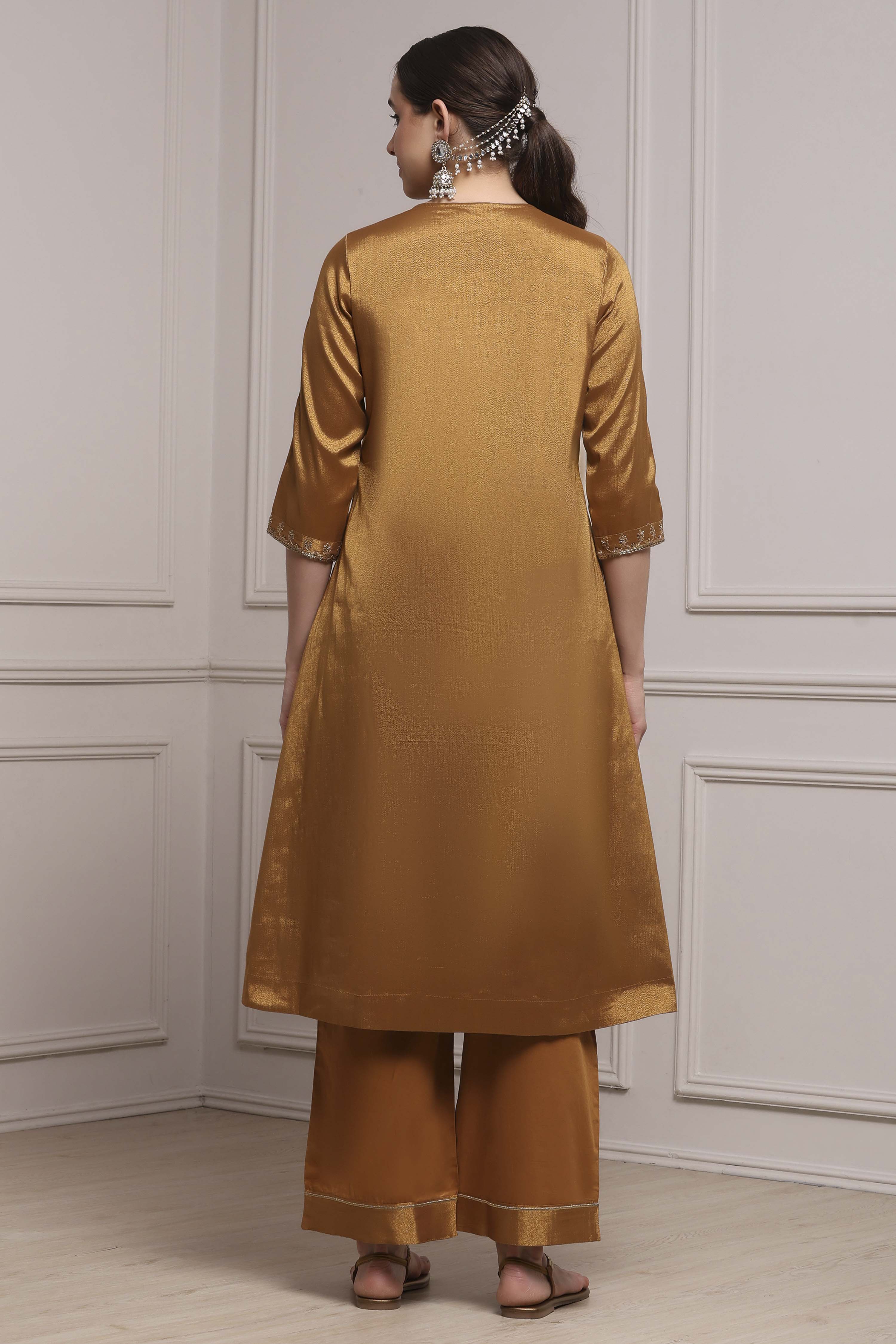 Copper Cotton Gathered Dyed Suit Set image number 4