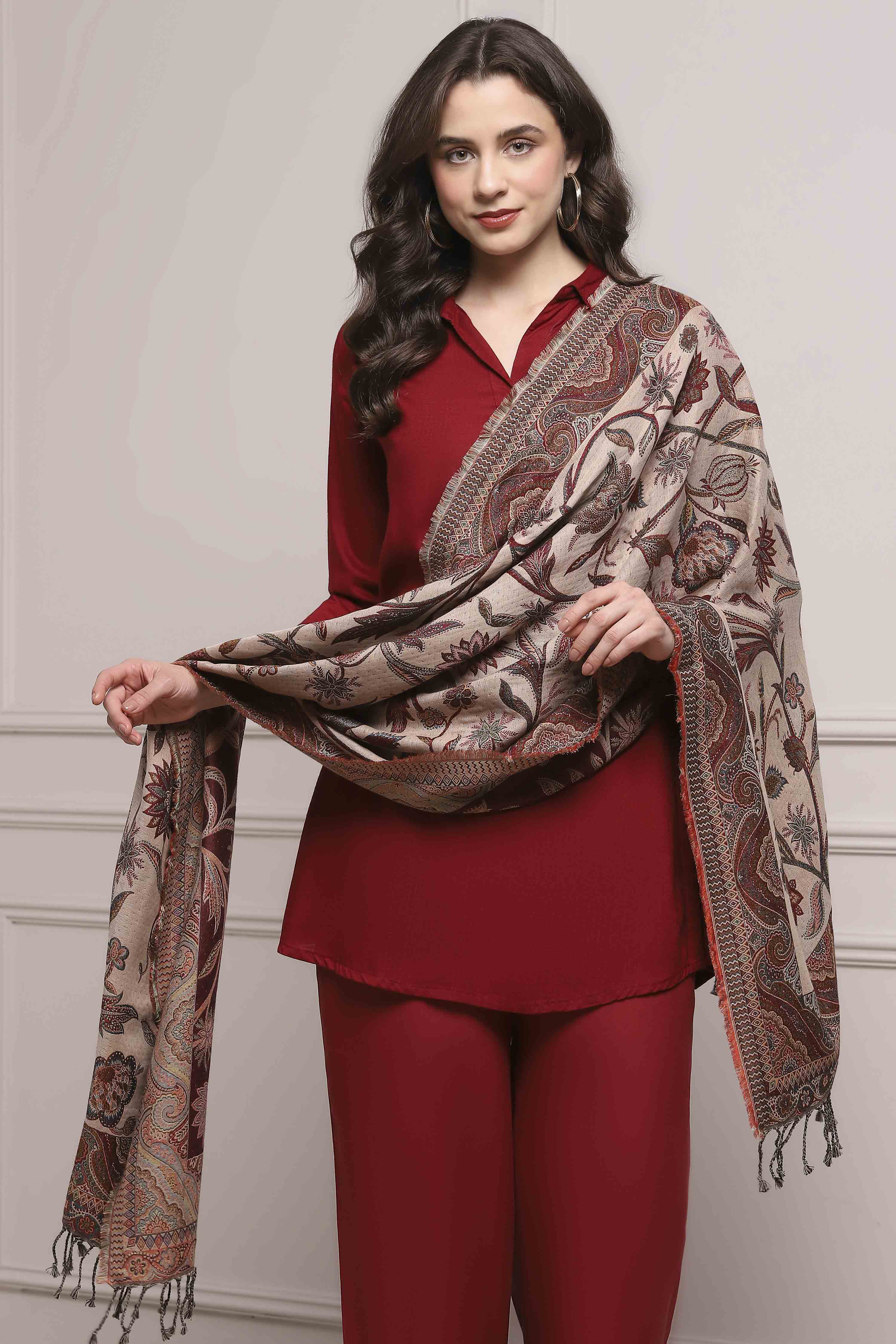 Black Cotton Blend Yarndyed Stole image number 2