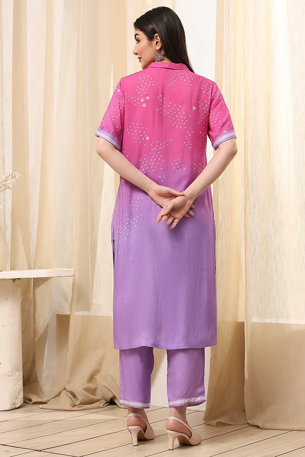 Lilac and Pink Printed Straight Co-ord Set image number 5