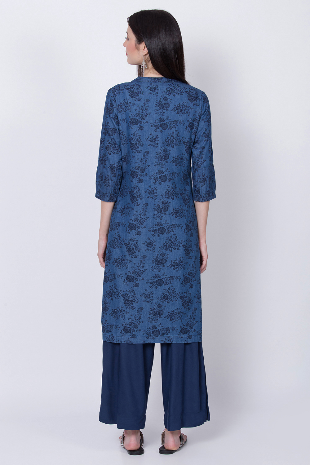 Denim Blue Cotton Straight Printed Kurta image number 4