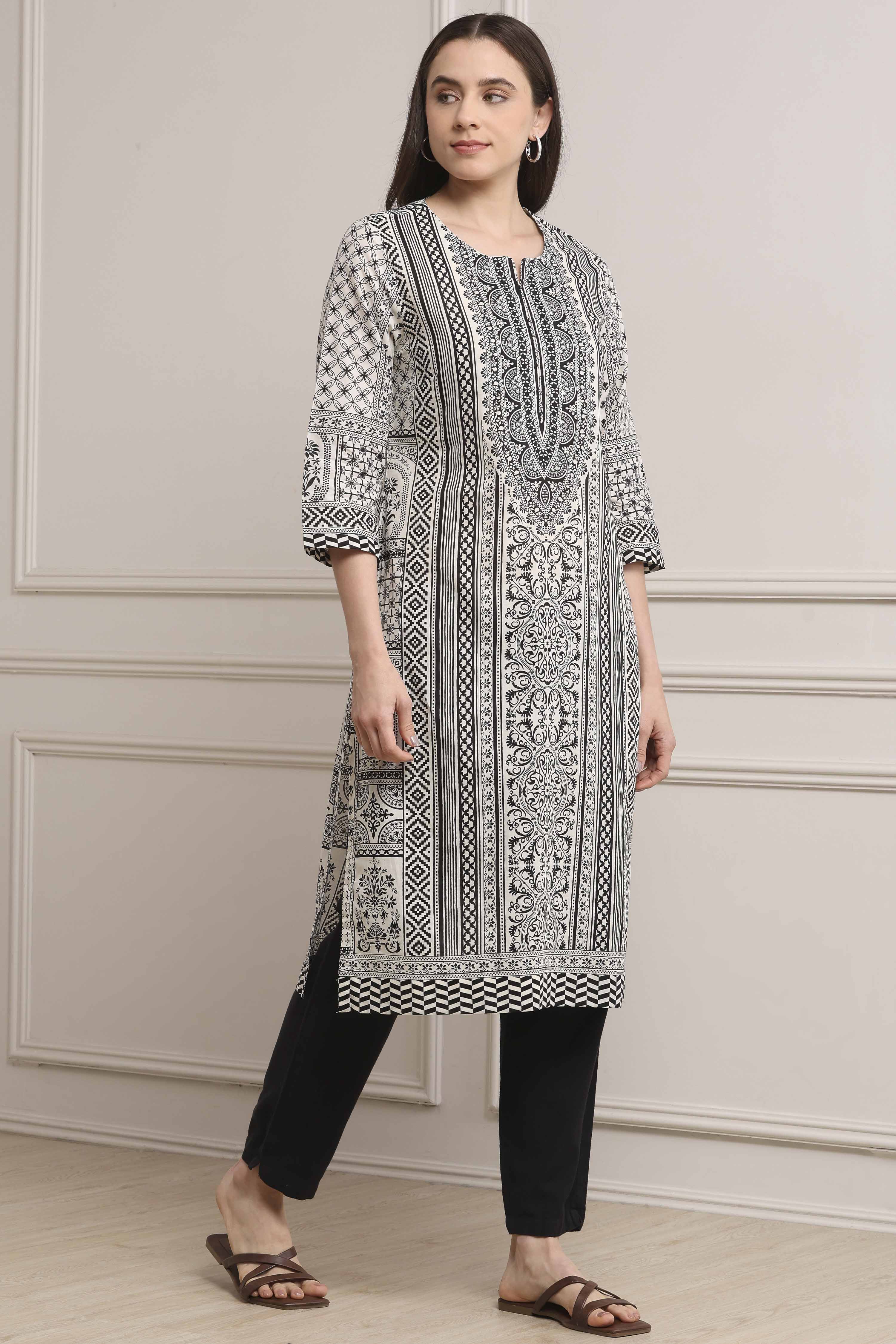 White Cotton Straight Kurta image number 3