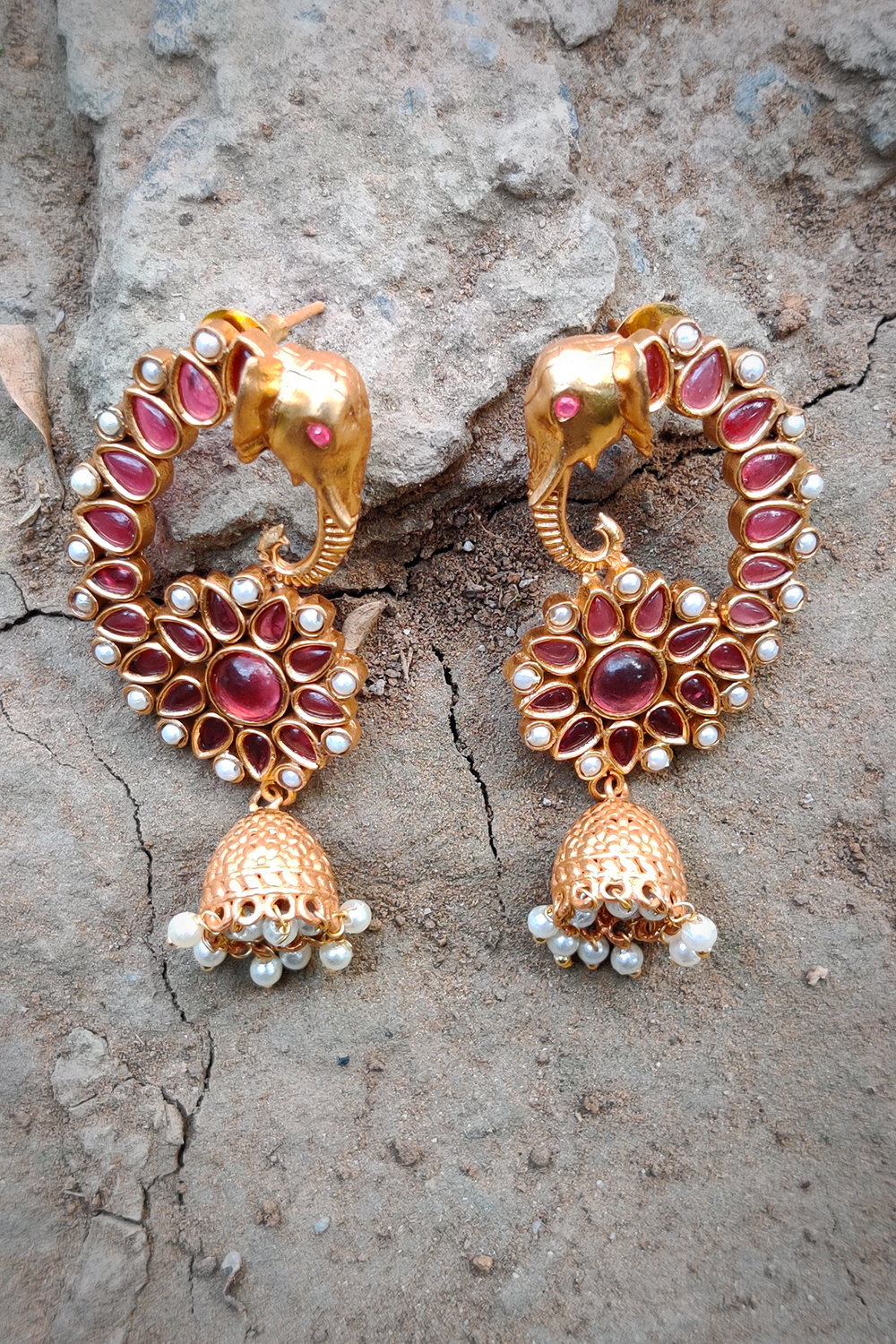 Tradiotional Gold And Red Designer Earrings image number 0