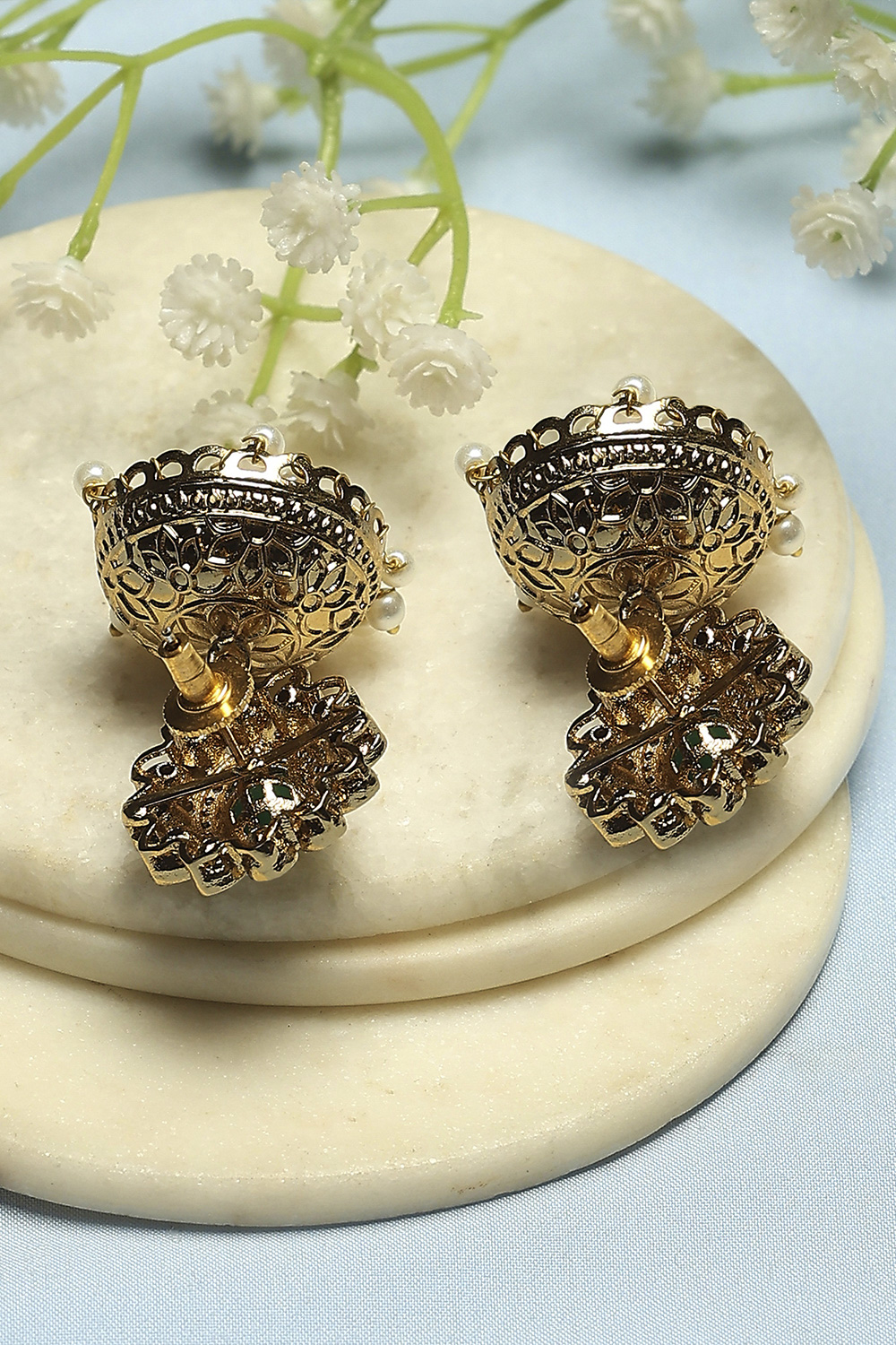 Green Brass Jhumka image number 2