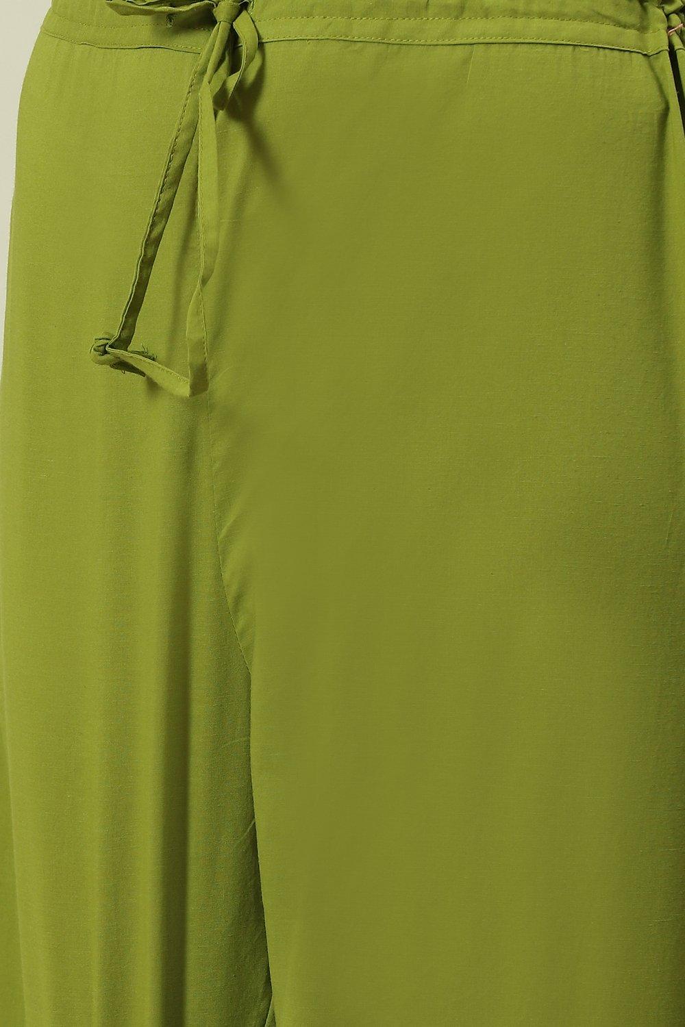 Mehndi Cotton Straight Kurta Palazzo Suit Set image number 3