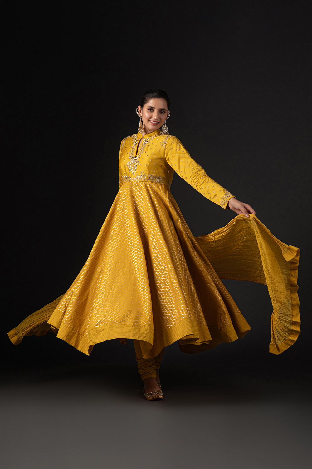 Orange Cotton Silk Anarkali Printed Suit Set image number 0