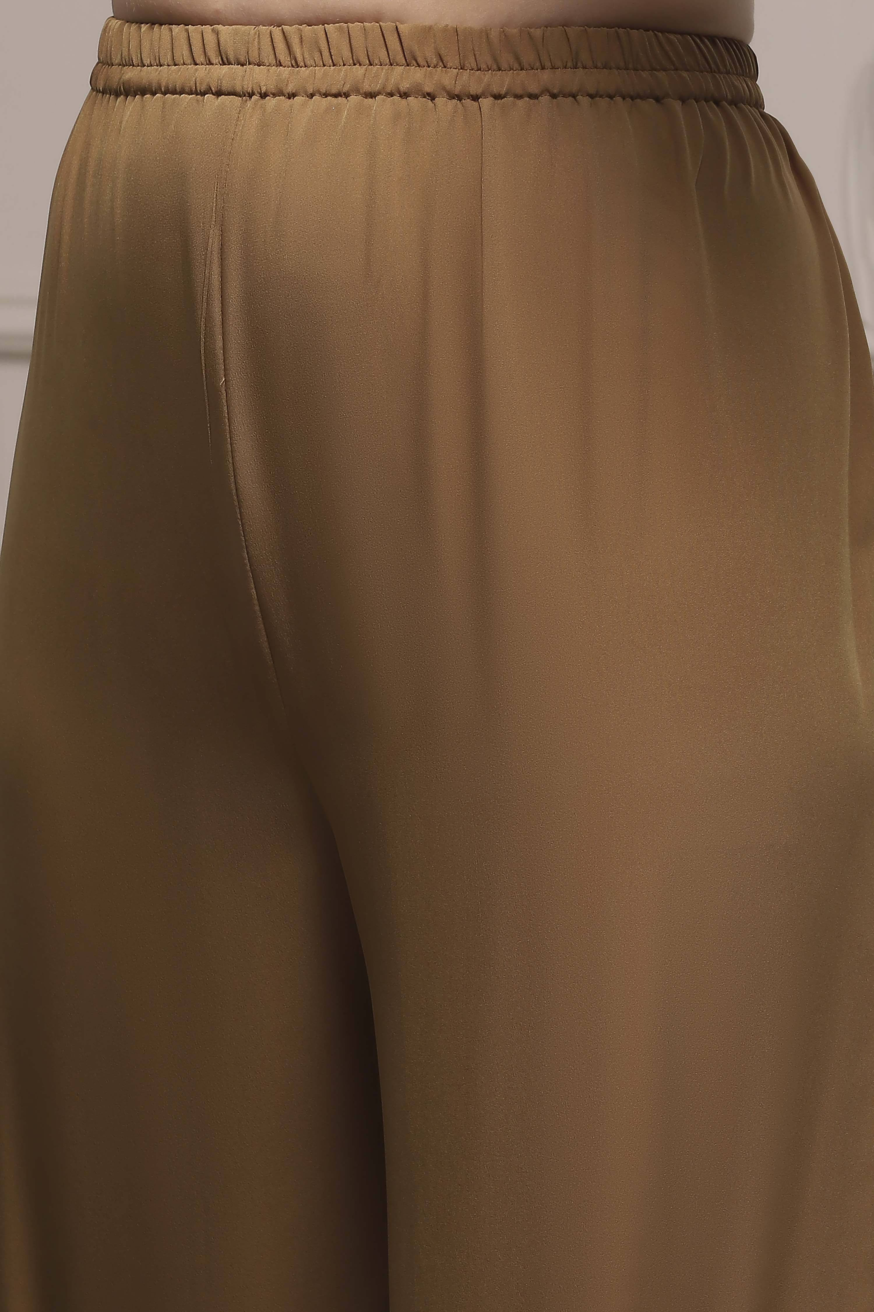 Brown Poly Crepe Digital Print Unstitched Suit Set image number 3