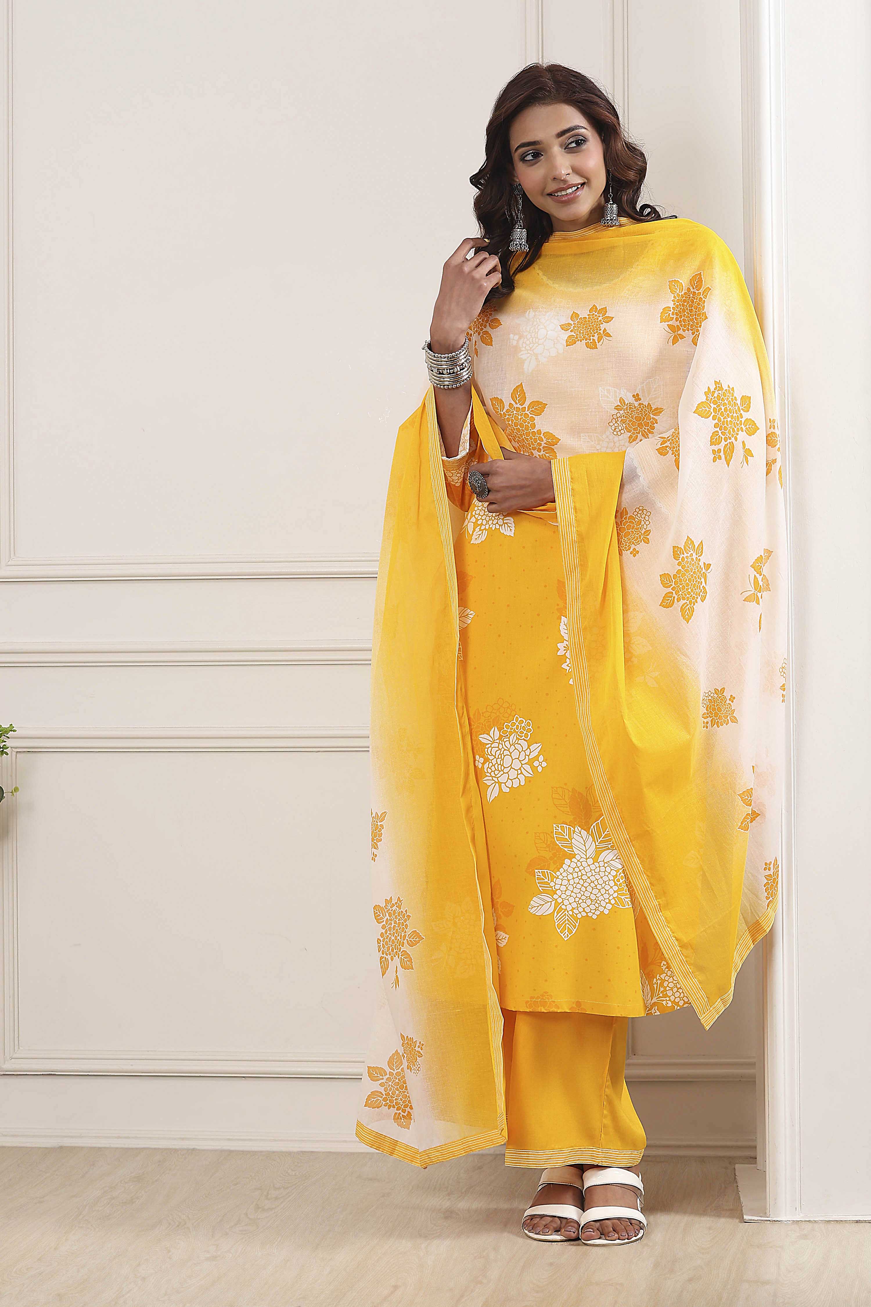 Coral Floral Printed Straight Suit Set image number 0