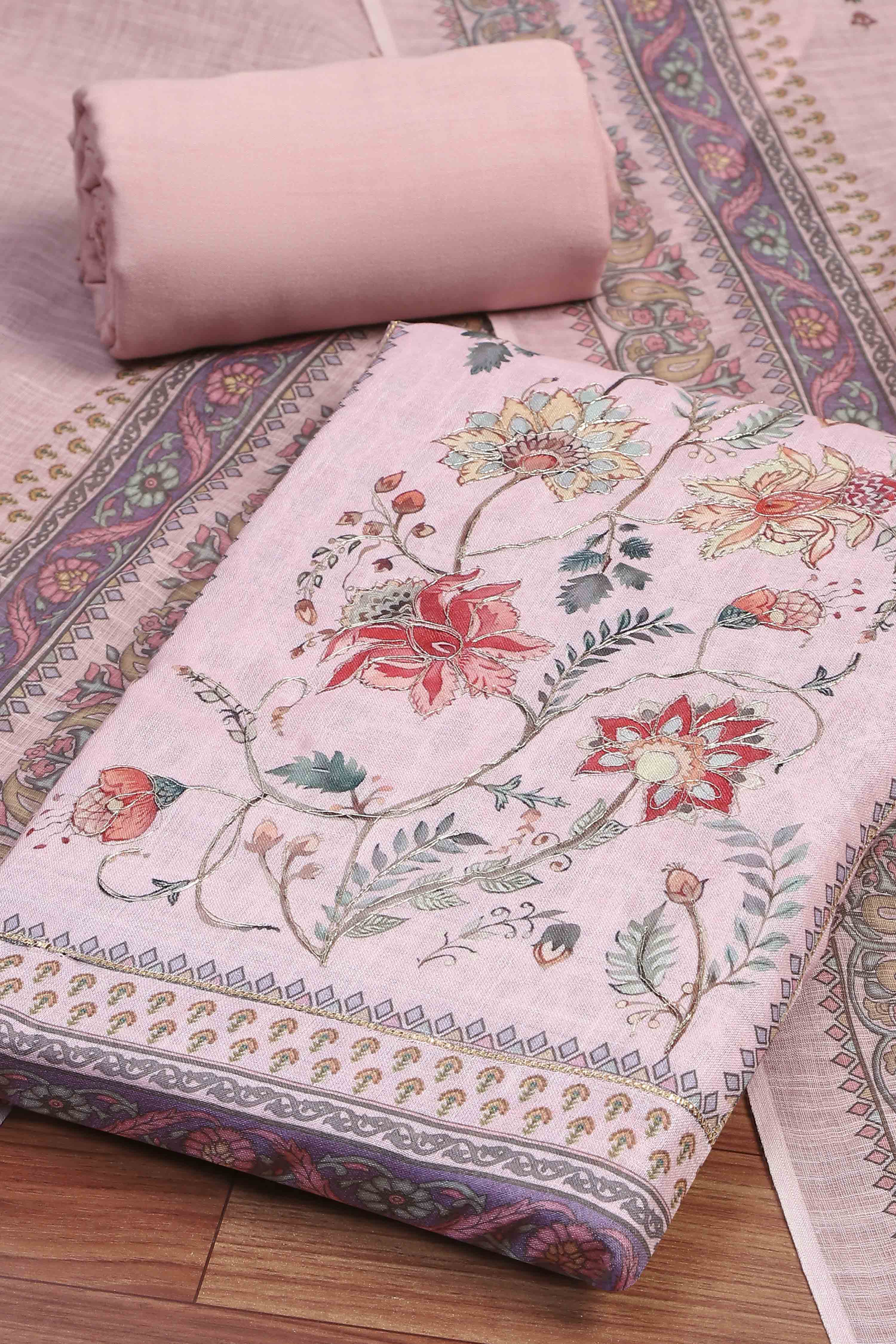 Peach Linen Unstitched Suit Set image number 1